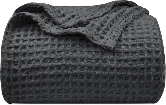 PHF Ultra Soft Waffle Weave Blanket Twin Size 66"x 90"- Washed Lightweight Breathablee Cozy Woven Blanket - Great for Couch Bed Sofa Home Car - Black