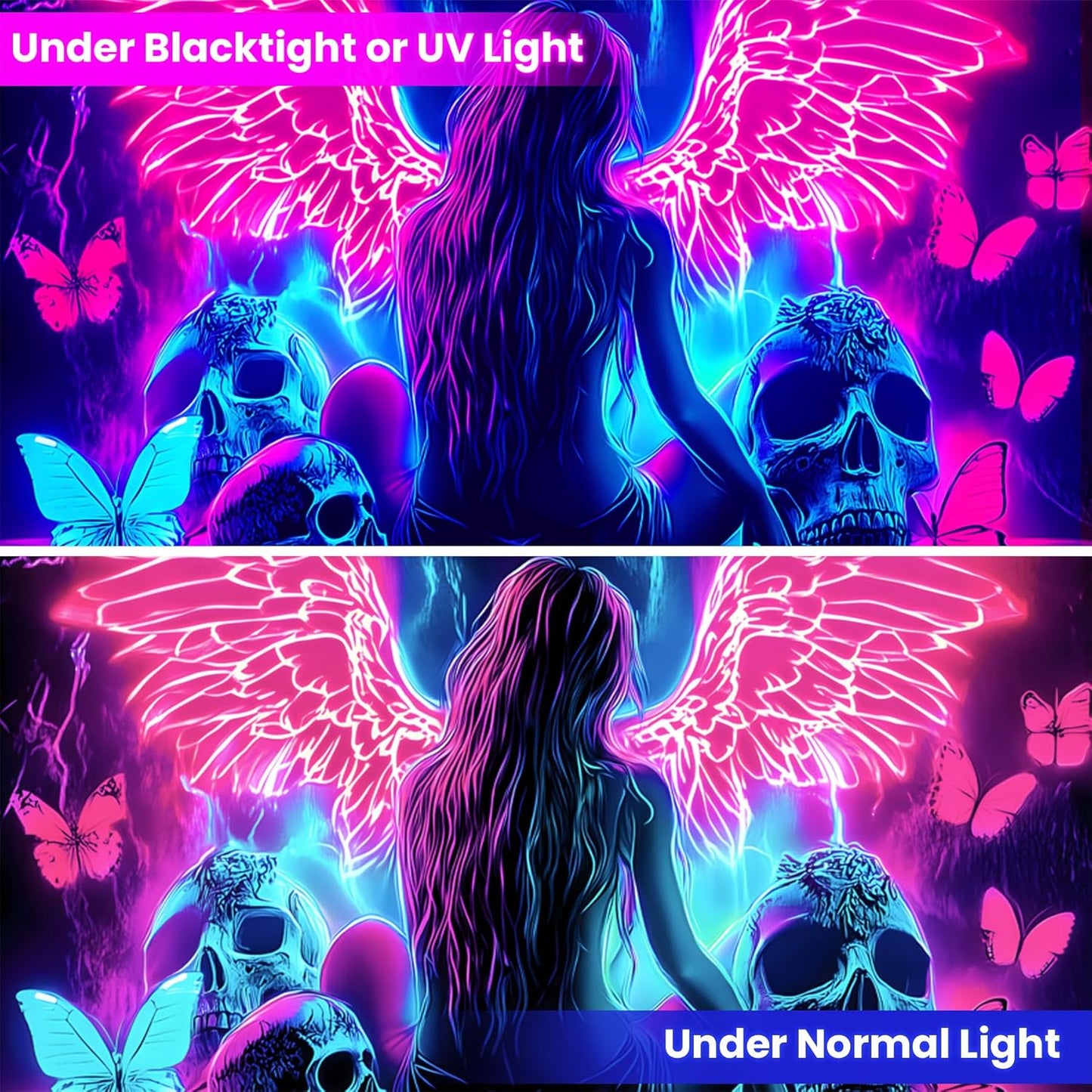 Blacklight Tapestry,WingTapestry Glow In The Dark,UV Reactive Black Light Upright Posters Wall Hanging for Bedroom Dorm Living Room Backdrop Decor (wing12, 90L" x 70W")
