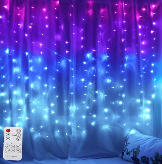 Curtain Lights Pink Purple Blue Ombre Fairy Light with Remote Ombre Rainbow LED String Curtain Lights for Girls Room Purple Twinkle Fairy Light Mermaid Unicorn Frozen Decor Teen Girl Room