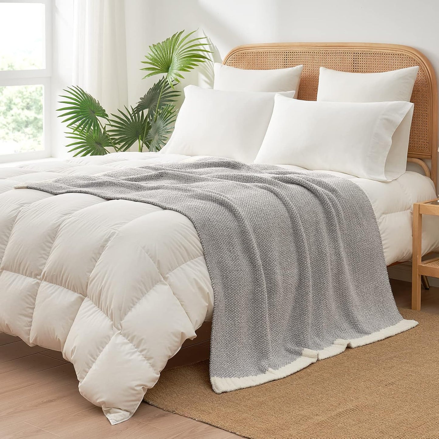 Snuggle Sac Buttery Grey Throw Blanket for Couch, Reversible Super Soft Warm Blankets Cozy Knit Fuzzy Plush Lightweight Throws for Sofa, Bed, Heather Grey, 50"x 60"