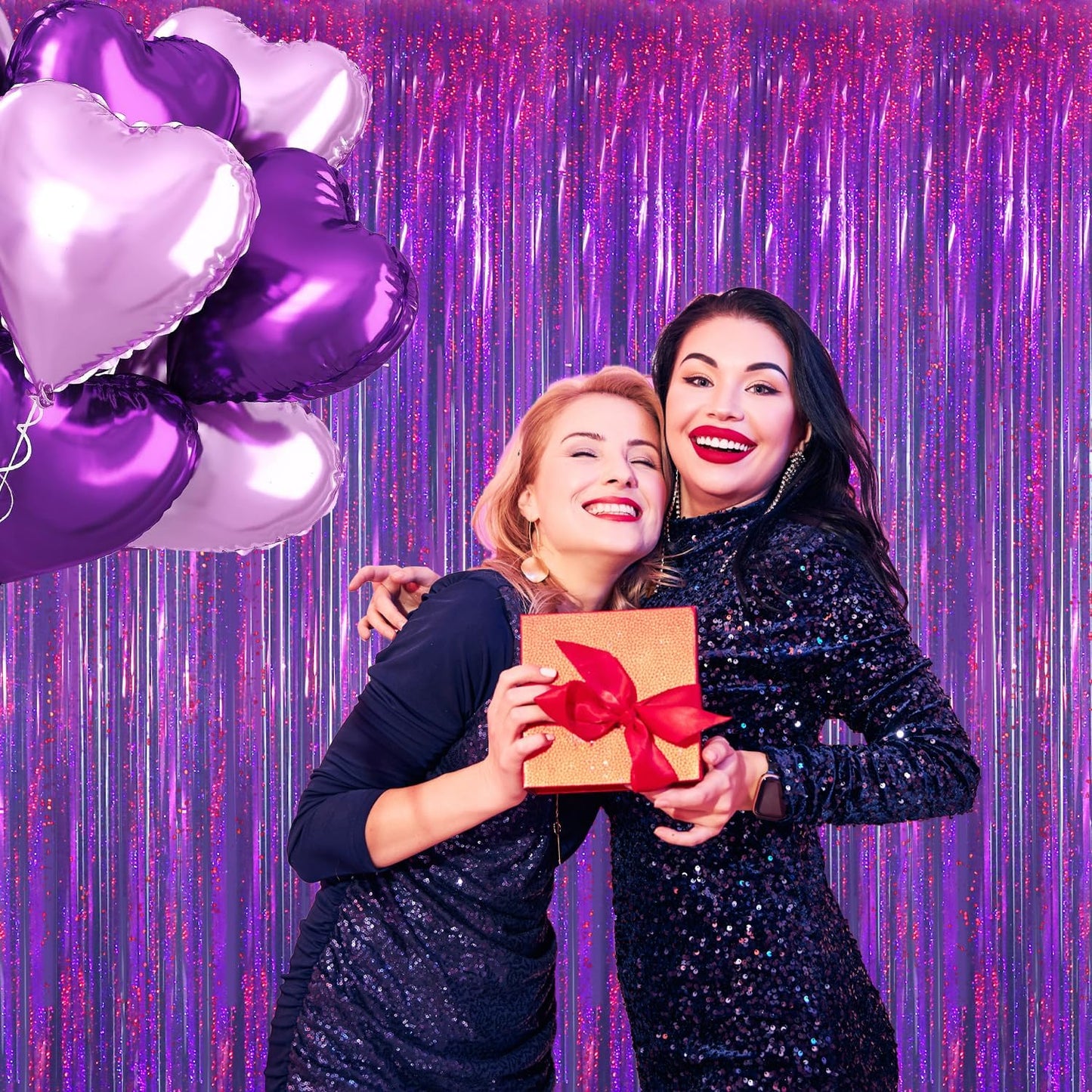 GOER 3.2 ft x 8.2 ft Metallic Tinsel Foil Fringe Curtains Party Photo Backdrop Party Streamers for Birthday,Graduation,New Year Eve Decorations Wedding Decor(5 Packs,Shiny Purple)