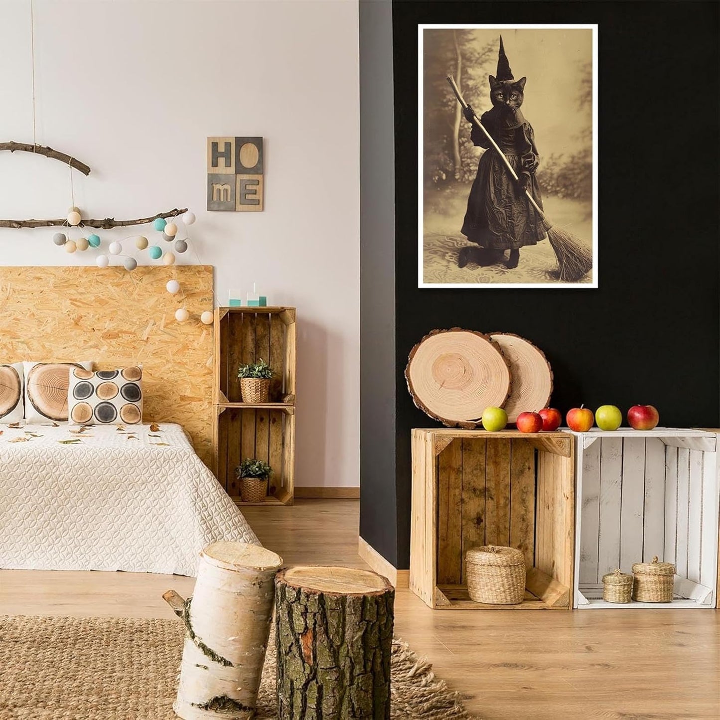 Halloween Decor Posters Black Cat Witch Canvas Wall Art Vintage Spooky Print Of Gothic Room Family Dark Academia Decorations Creepy Picture Poster Aesthetic 16X24inch Unframed