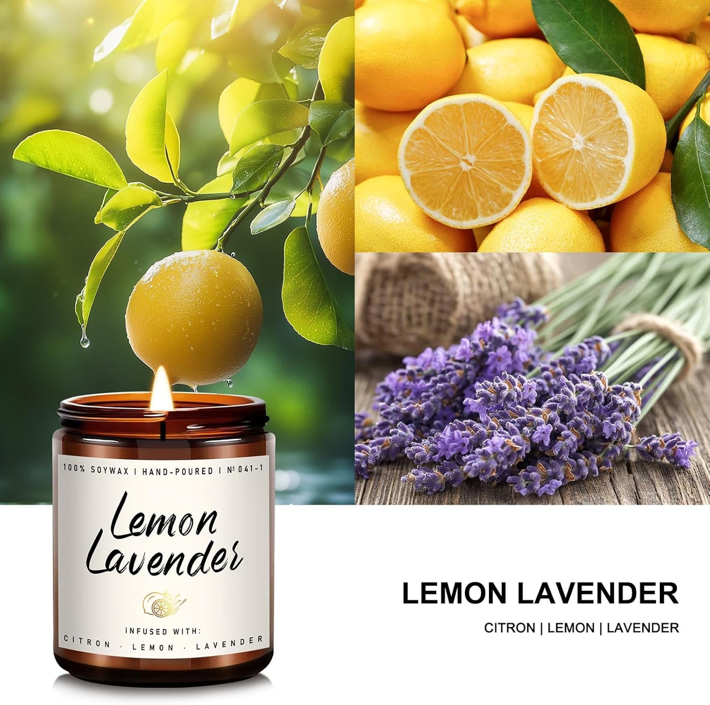 Auelife Scented Candle for Home | Lemon Lavender Candle | Aromatherapy Candles - Soy Candles for Home Scented, Gifts for Women Men, Lemon Fragrance -7oz, Single-Wick