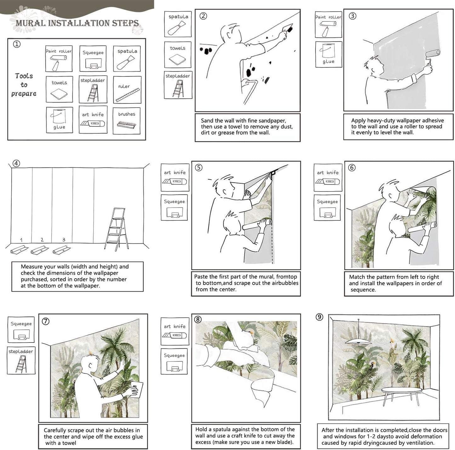 AFZEVEB-Green Forest Nursery Wallpaper Tropical Parrots Wall murals for Kids Room 136"x96" (Not Peel and Stick)