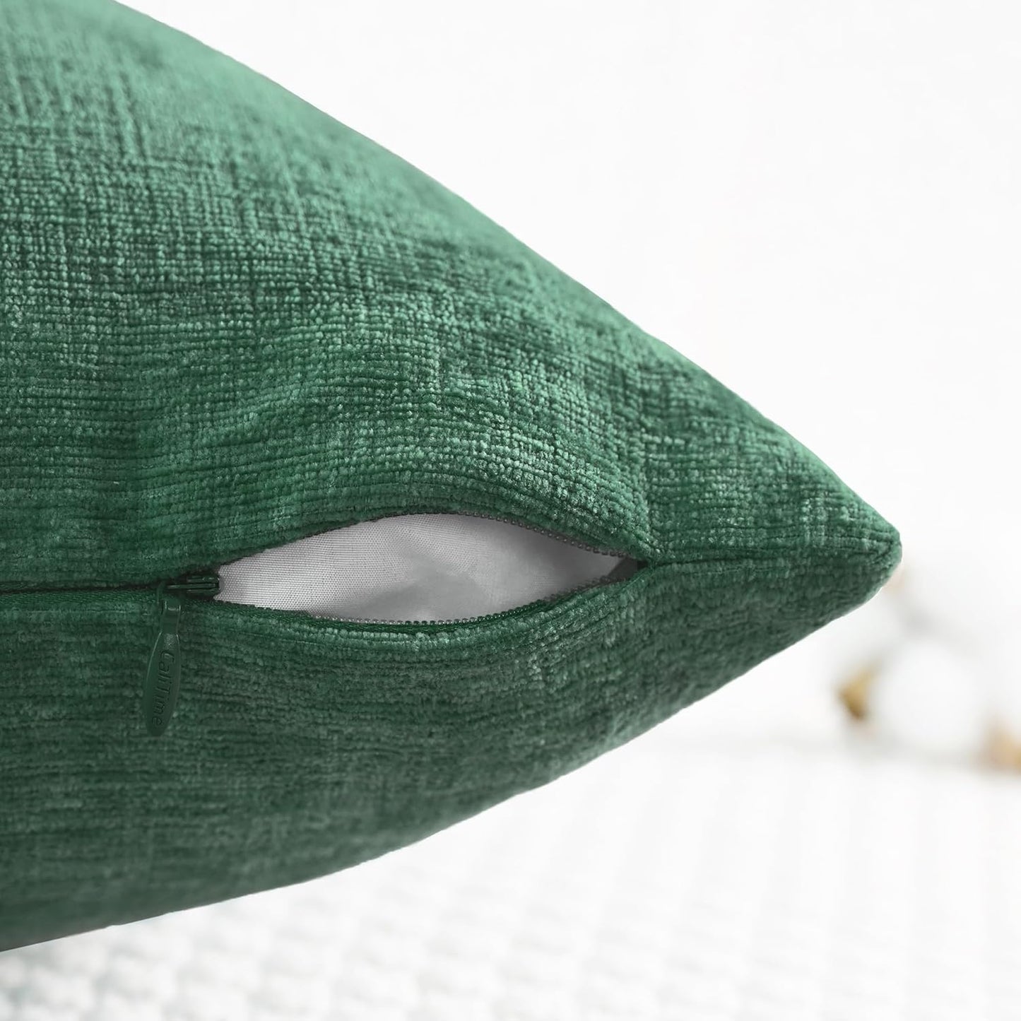 CaliTime Throw Pillow Covers Decorative 16 X 26 Inches Pack of 2 Cozy Chenille Cushion Cases for Couch Sofa Bed Living Room Home Dark Green