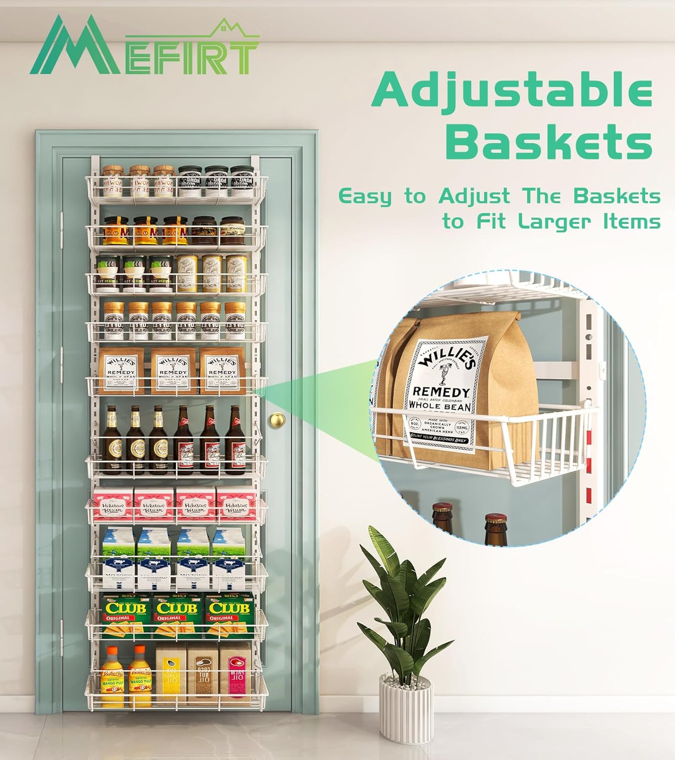 White 10-Tier Over The Door Pantry Organizer, Pantry Organization and Storage, Metal Hanging Adjustable Basket, Wall Spice Rack Seasoning Shelves, Home & Kitchen Essentials