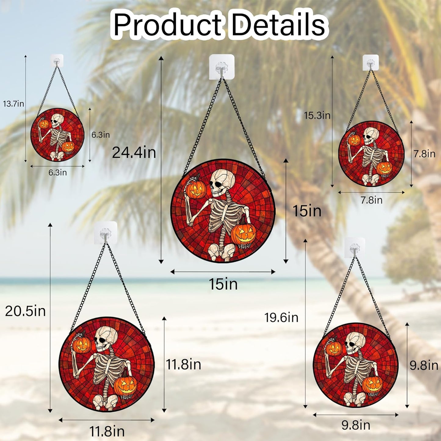 Stained Glass Window Hanging - Halloween Decorations Skeleton Pumpkin Suncatcher for Doors Garden Indoor Spooky Funny Sun Catchers Gothic Decor Horror Gifts for Women Men Friend 6.3 in