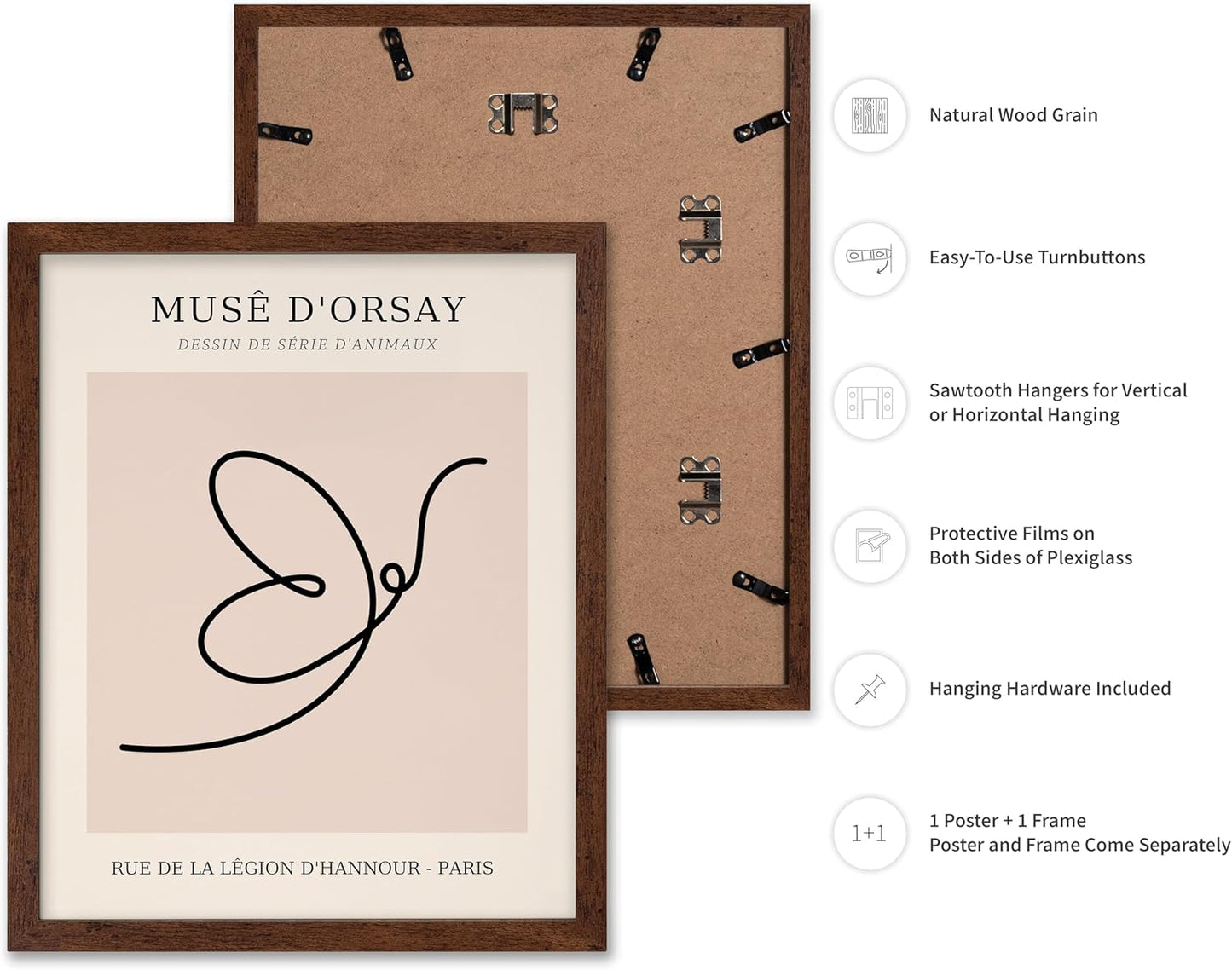 Poster Master Vintage Poster - Retro One Line Butterfly Drawing Print - Butterfly Line Art - Minimal Gift for Him, Her, Animal Lover - Abstract Decor for Home, Office, 11x14 Brown Framed