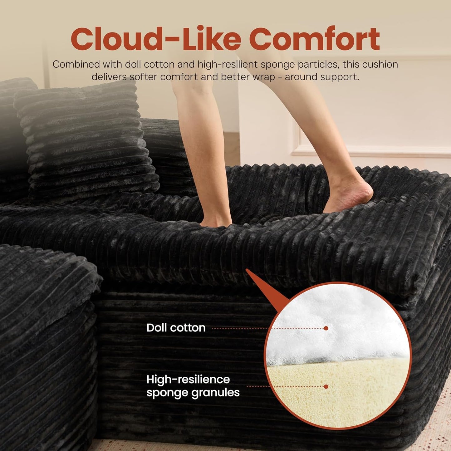 ovios 105” Modular Sectional Sofa with Thicken Seat Cushion, Cloud Couch with Deep Seat, Modern L-Shape Sofas Couches with Chaise,Upholstered Couches for Living Room Bedroom,Black