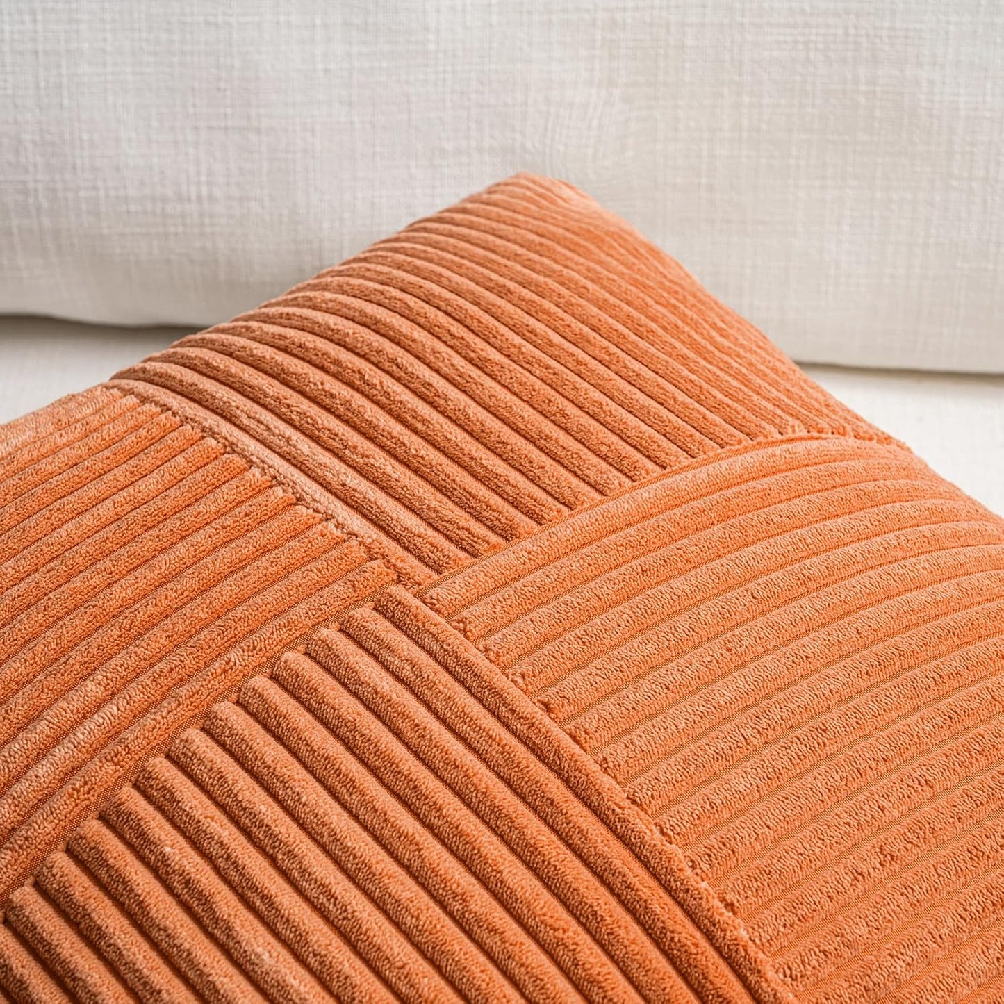 Fancy Homi 2 Packs Burnt Orange Lumbar Decorative Throw Pillow Covers 14x24 Inch for Couch Bed Sofa, Farmhouse Boho Home Decor, Soft Striped Corduroy Rectangle Accent Cushion Case 35x60 cm