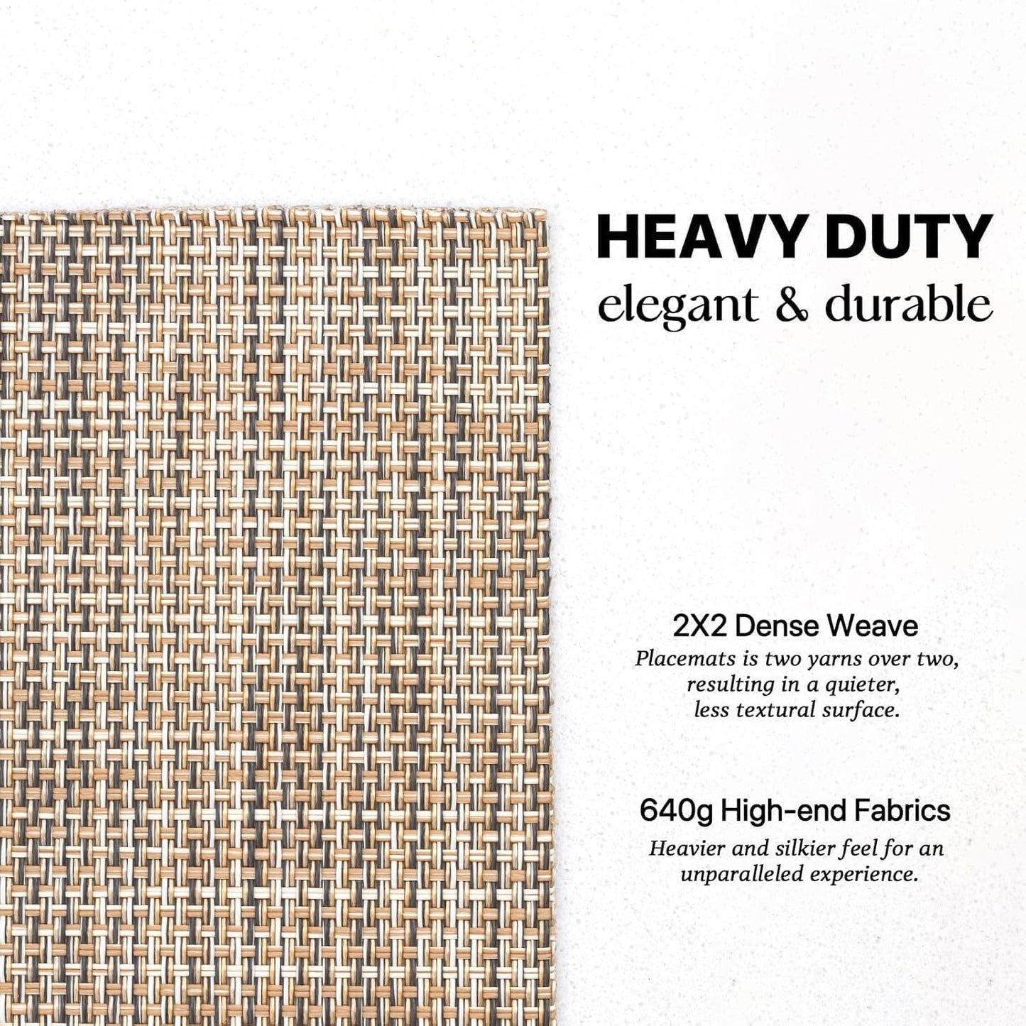 LEXMORE Placemats Set of 12 Vinyl/Plastic Woven Place Mats for Kitchen Table Indoor/Outdoor Washable Placemat Wipeable Dining Table Mats(A-Caramel)