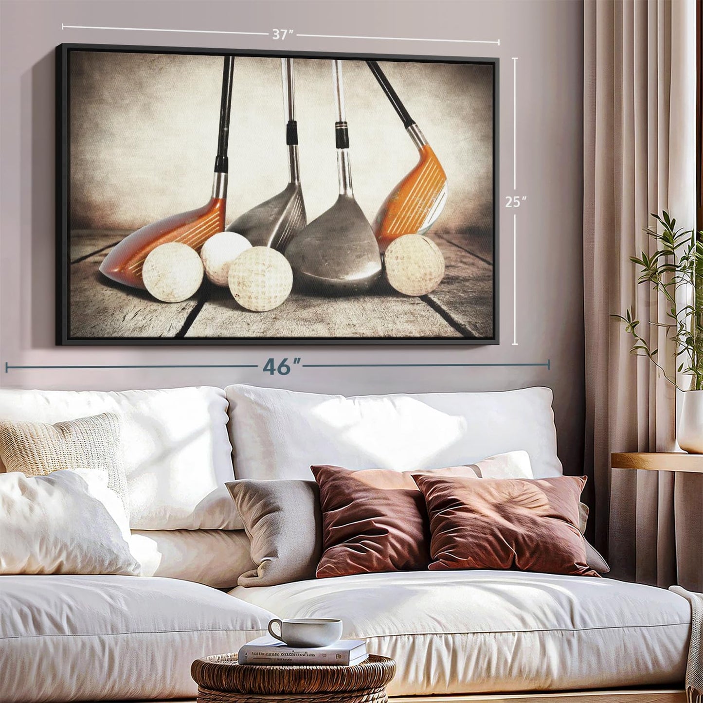 Elephant Stock Golf Sets Wall Art - Horizontal Framed Canvas - 1-Piece Mancave Wall Decor - Photography Sports Canvas Print - Yellow and Brown Decor for Wall - 37" X 25"