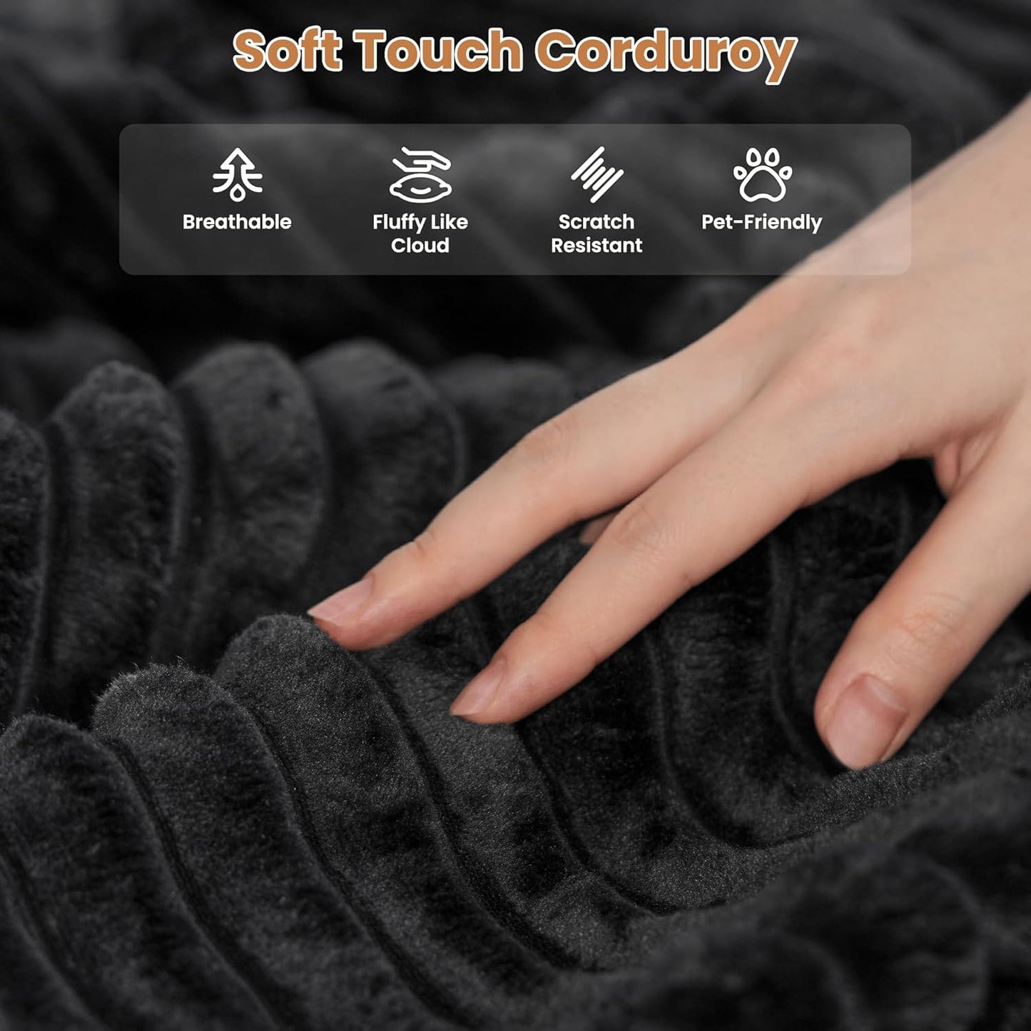 ovios Sectional Sofa Couch with U-Shape Chaise Sofa Bed, Comfy Modular Cloud Couches with Deep Seat, Modern Upholstered Plush Corduroy Sofas Set for Living Room, 7-Seater, Black