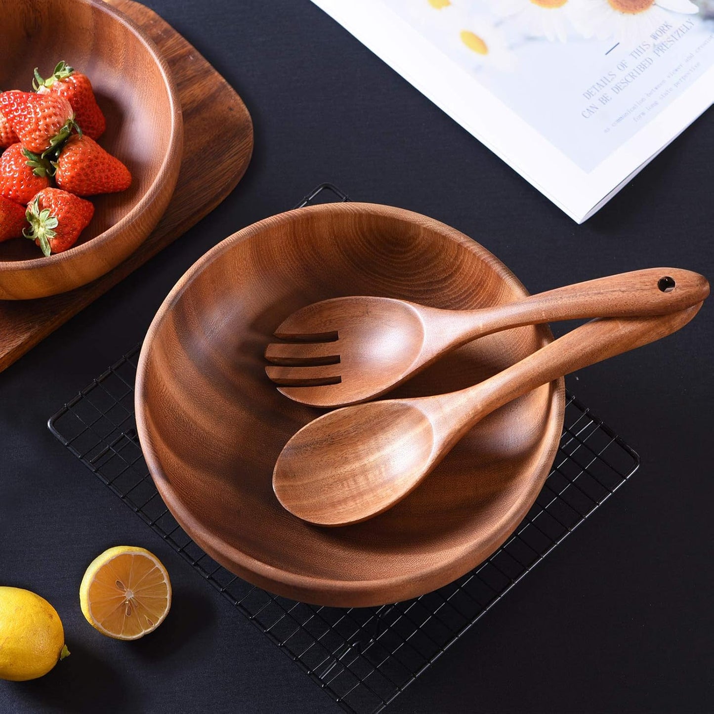 Wooden Kitchen Utensils Set,GUDAMAYE 6 PCE Wooden Spoons for Cooking,Wooden Cooking Utensils,Natural Teak Wooden Spoons For Non-stick Pan
