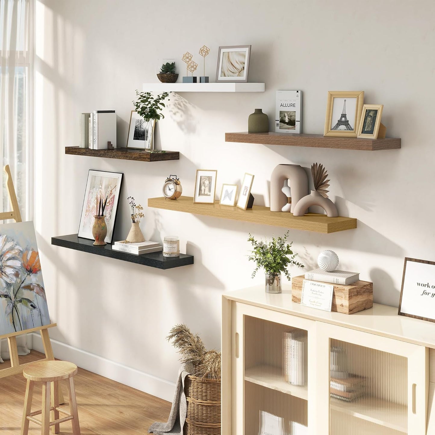 Dreamland 48 Inches Floating Shelves for Wall, 9.3" Deep Long Floating Shelves Set of 1, Large Display & Storage Shelf, Wall Shelf for Bathroom Bedroom Living Room Kitchen Office, Walnut