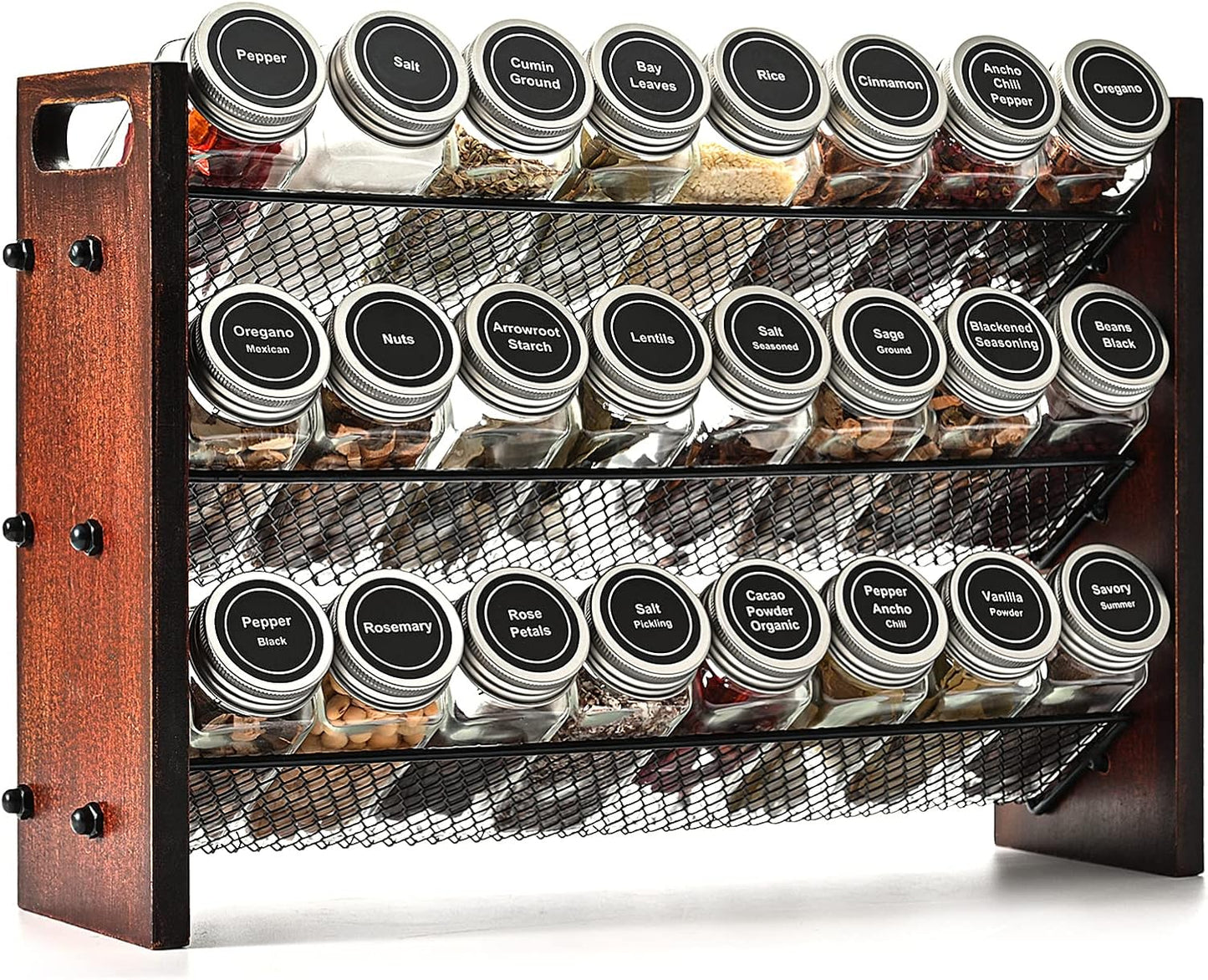 Spice Rack, Spice Rack Organizer without Seasoning Jars, Wooden Rustic 3 Tier Kitchen Spice Organizer Shelf for Cabinet, Countertop or Wall Mount