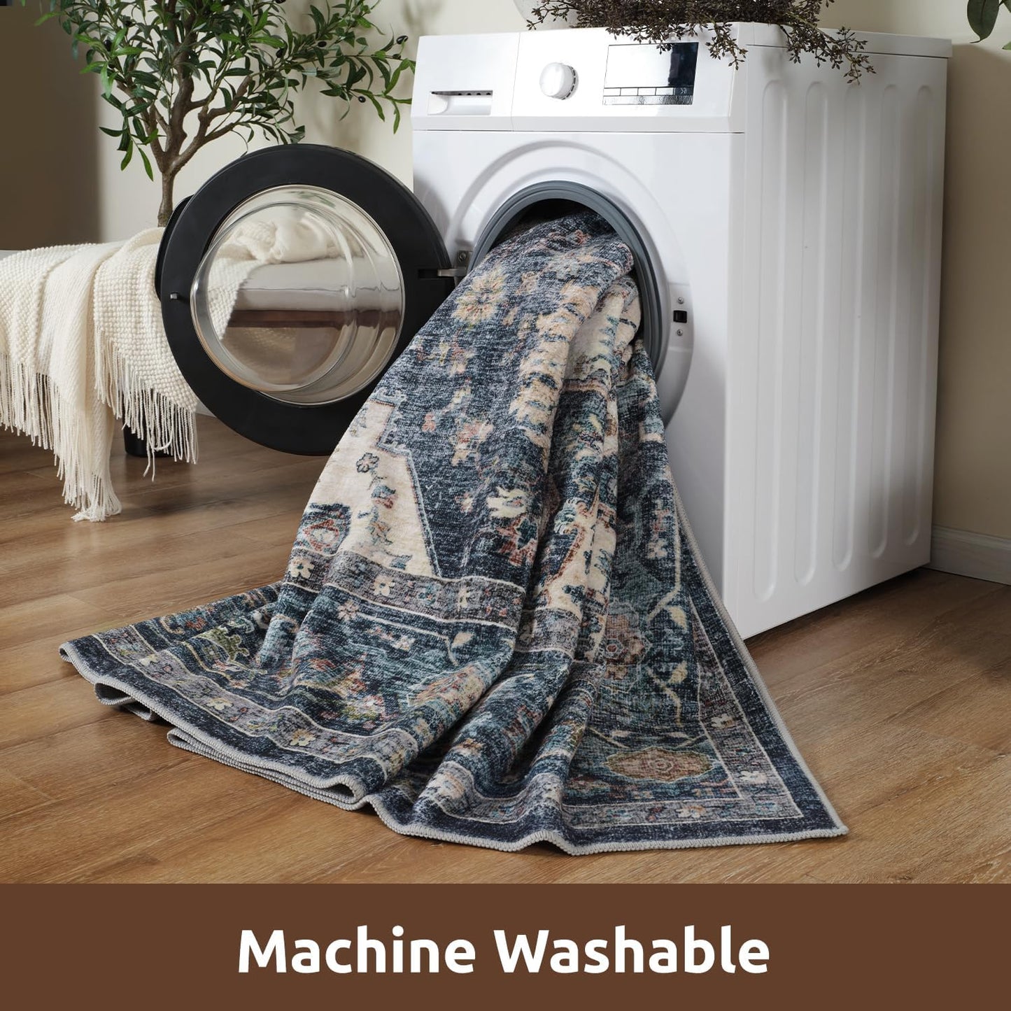 AMOAMI-Area Rug 6X9 Rugs for Living Room-Vintage Soft Blue Rugs for Bedroom-Non Slip Carpet-Machine Washable Rug for Dining Room Living Room Bedroom Office Under Table