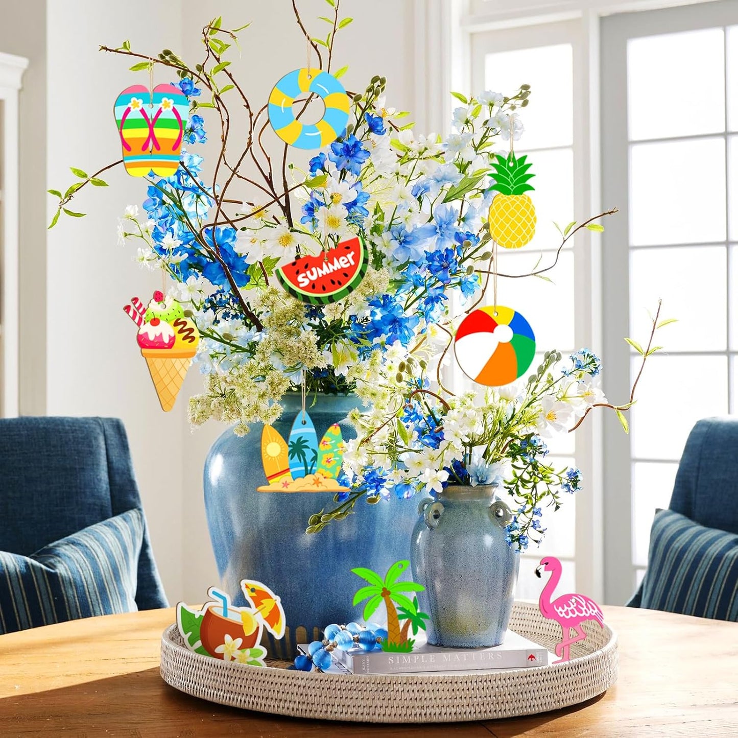 36PCS Wooden Summer Ornaments to Paint, 12 Styles DIY Blank Unfinished Wood Beach Cutouts Ornament for Crafts Hanging Decorations, Watermelon Surfboard Slippers Coconut Tree Home Decorations Gifts