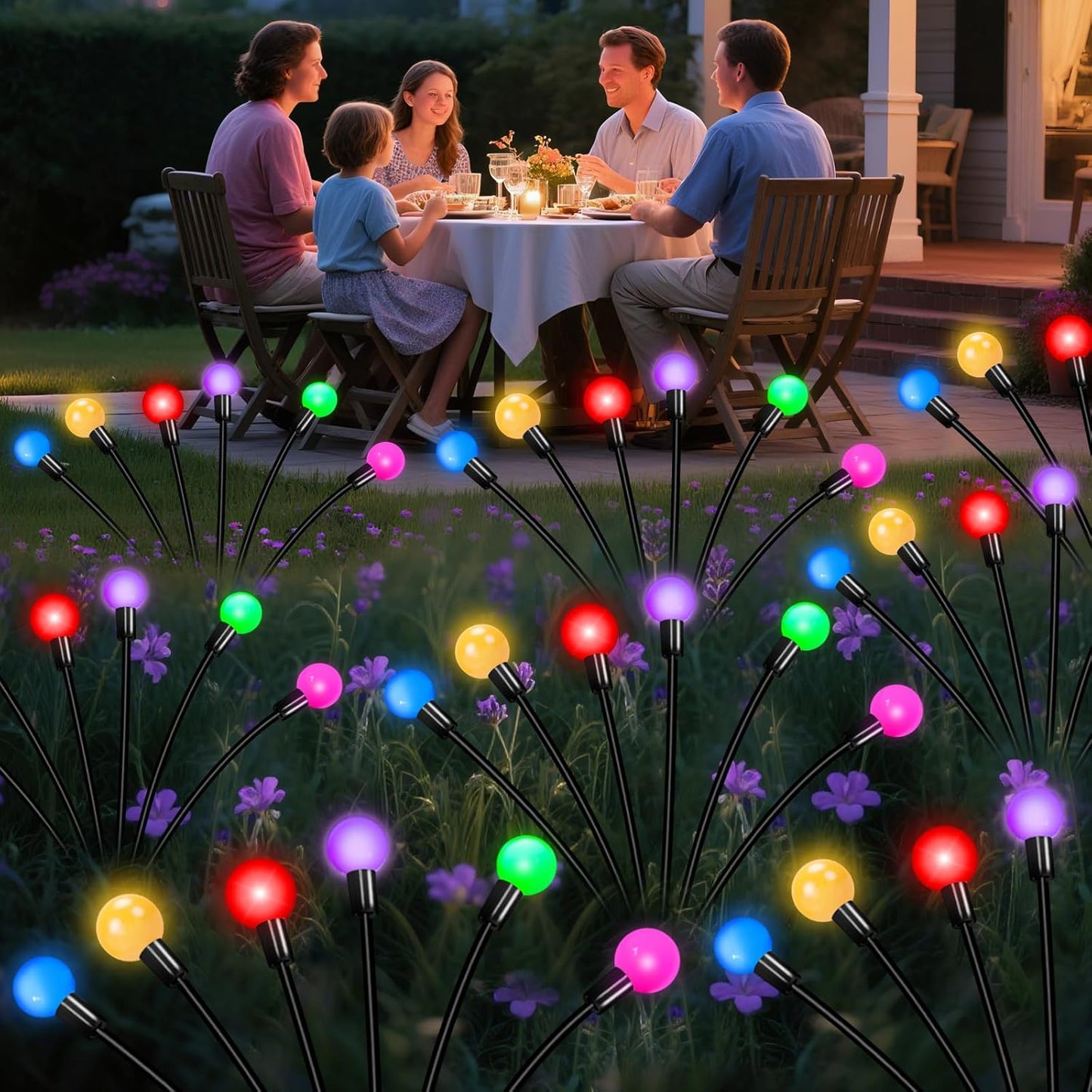 Solar Garden Lights Outdoor Decor, 24 LEDs Solar Firefly Light, Multicolor Changing RGB Swaying Lights Outdoor Waterproof, 4 Pack 6 Heads Christmas Garden Decorative for Yard Patio Pathway Lawn Decor