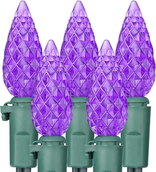 Brizled Purple Halloween Lights, 33ft 100 LED Faceted C5 Halloween String Lights, 120V UL Certified Purple Light Set Connectable Mini Light for Indoor & Outdoor Tree Xmas Party Decorations