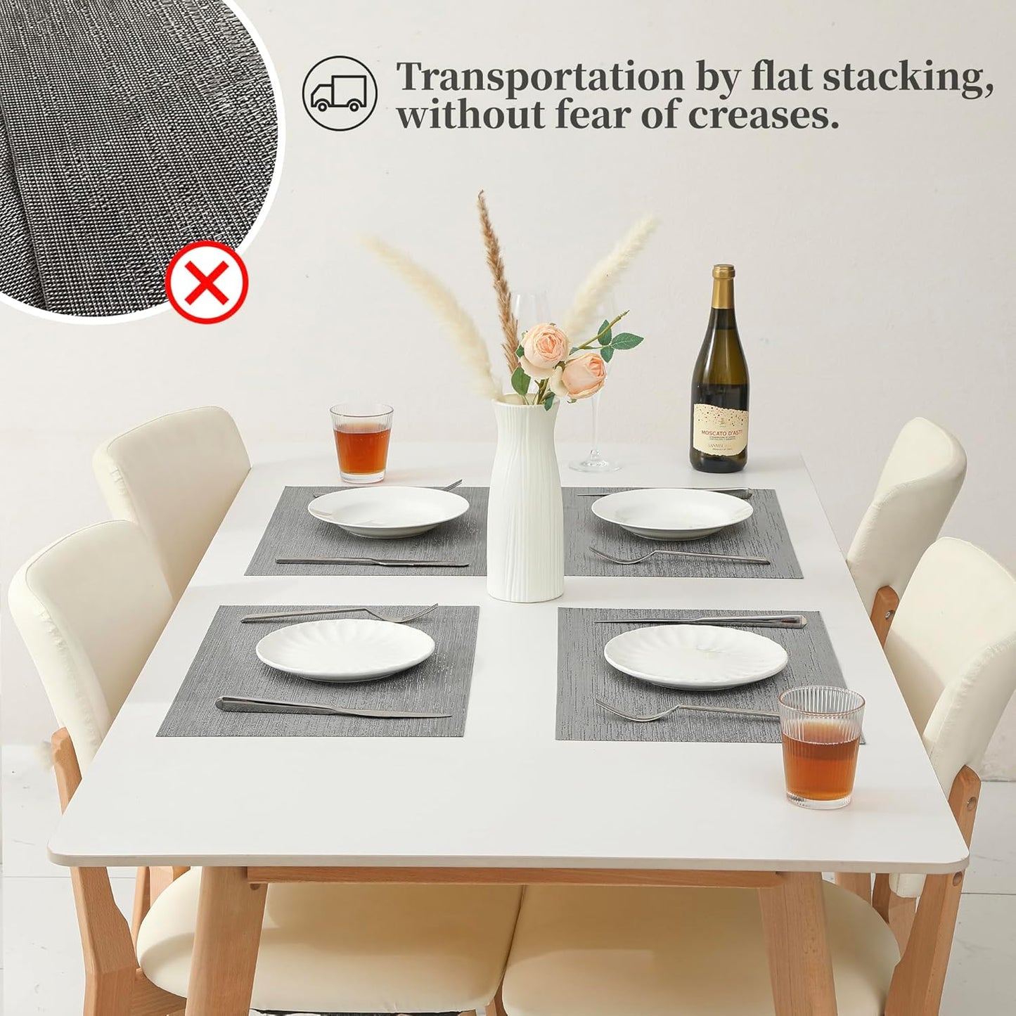 Leetaltree 6PC Grey& 6PC Beige Placemats Set of 12 - Heat Resistant Non-Slip Place mats for Dining Table, Washable Durable PVC Vinyl Woven Table Mats（6PC Grey&6PC Beige）, Grey&beige
