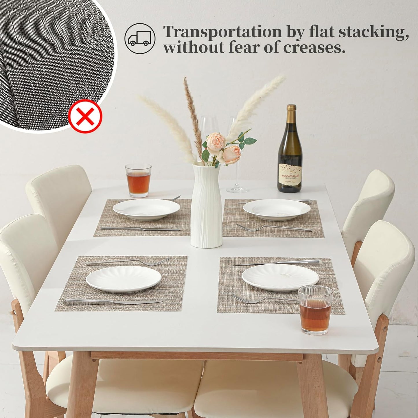 Leetaltree Linen Yellow Placemats Set of 12 - Heat Resistant Non-Slip Place mats for Dining Table, Washable Durable PVC Vinyl Woven Table Mats（Linen Yellow, 12）