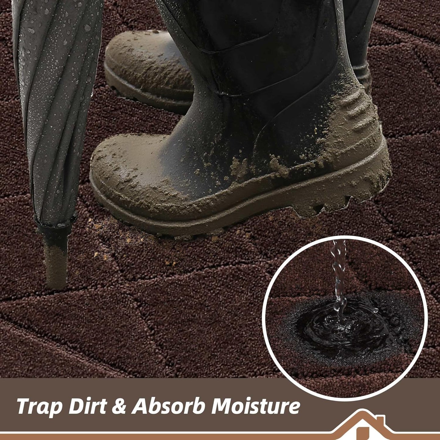 BEQHAUSE Dirt Trapper Door Mat 24" x 36", Doormat Non-Slip Entryway Rugs Washable, Dog Door Mat Stain Resistant and Absorbent Welcome Floor Mat for Front Back Door, Muddy Wet Shoes & Paws, Brown