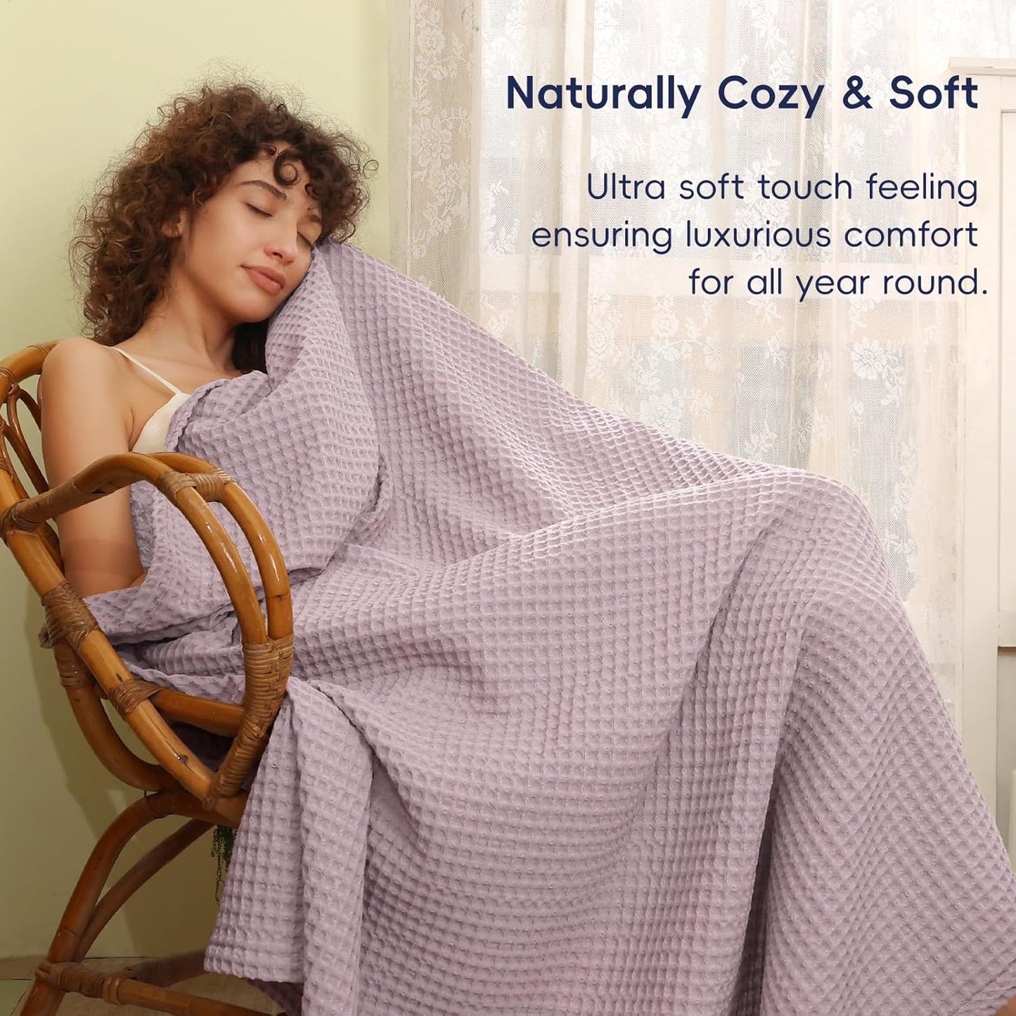 PHF Ultra Soft Waffle Weave Blanket King Size 104"x 90"- Washed Lightweight Breathable Cozy Woven Blanket for Bed - Aesthetic Decor for Couch Bedding Sofa Home Car - Dusty Rose