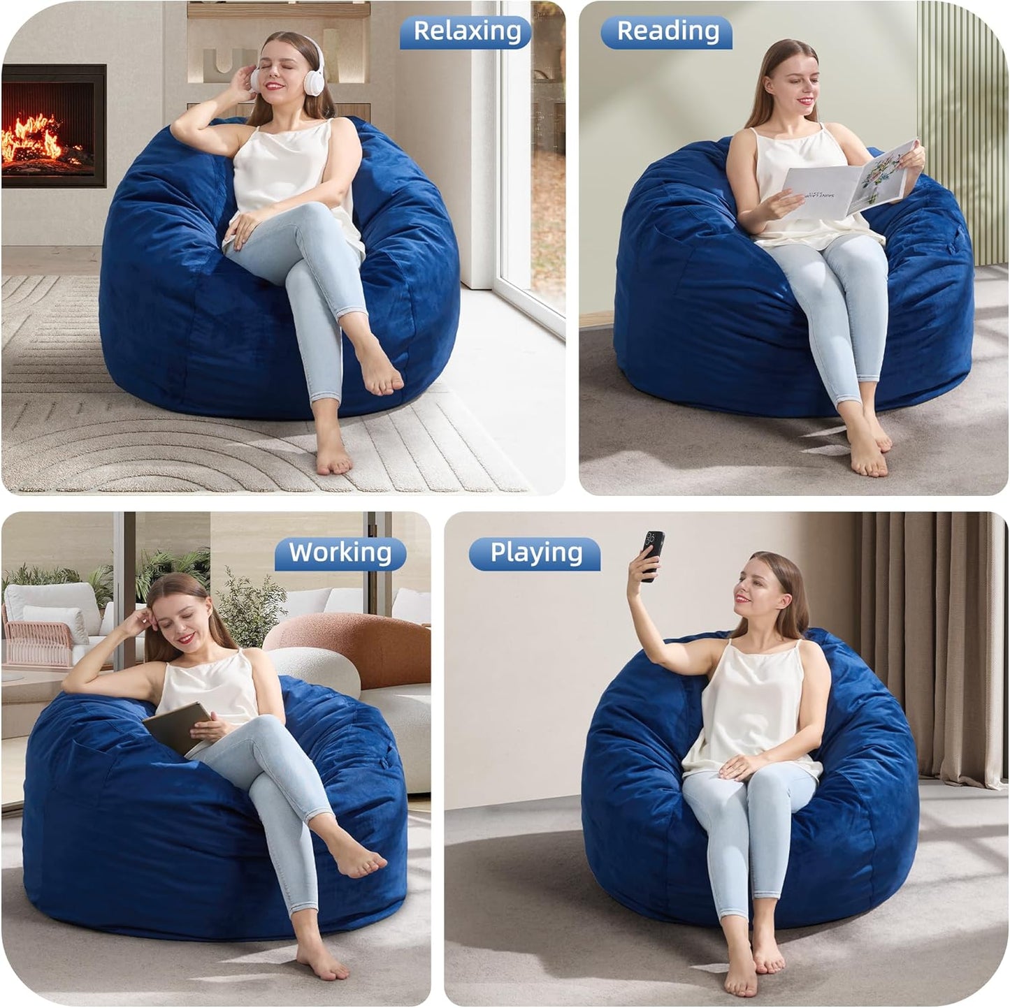 Hobestluk 3FT Bean Bag Chair Giant Bean Bag Chairs for Adults Large Bean Chairs with Removable Cover, Beanbag Chair with Filler, Adult Bean Bag Chairs for Living Room, Bedroom