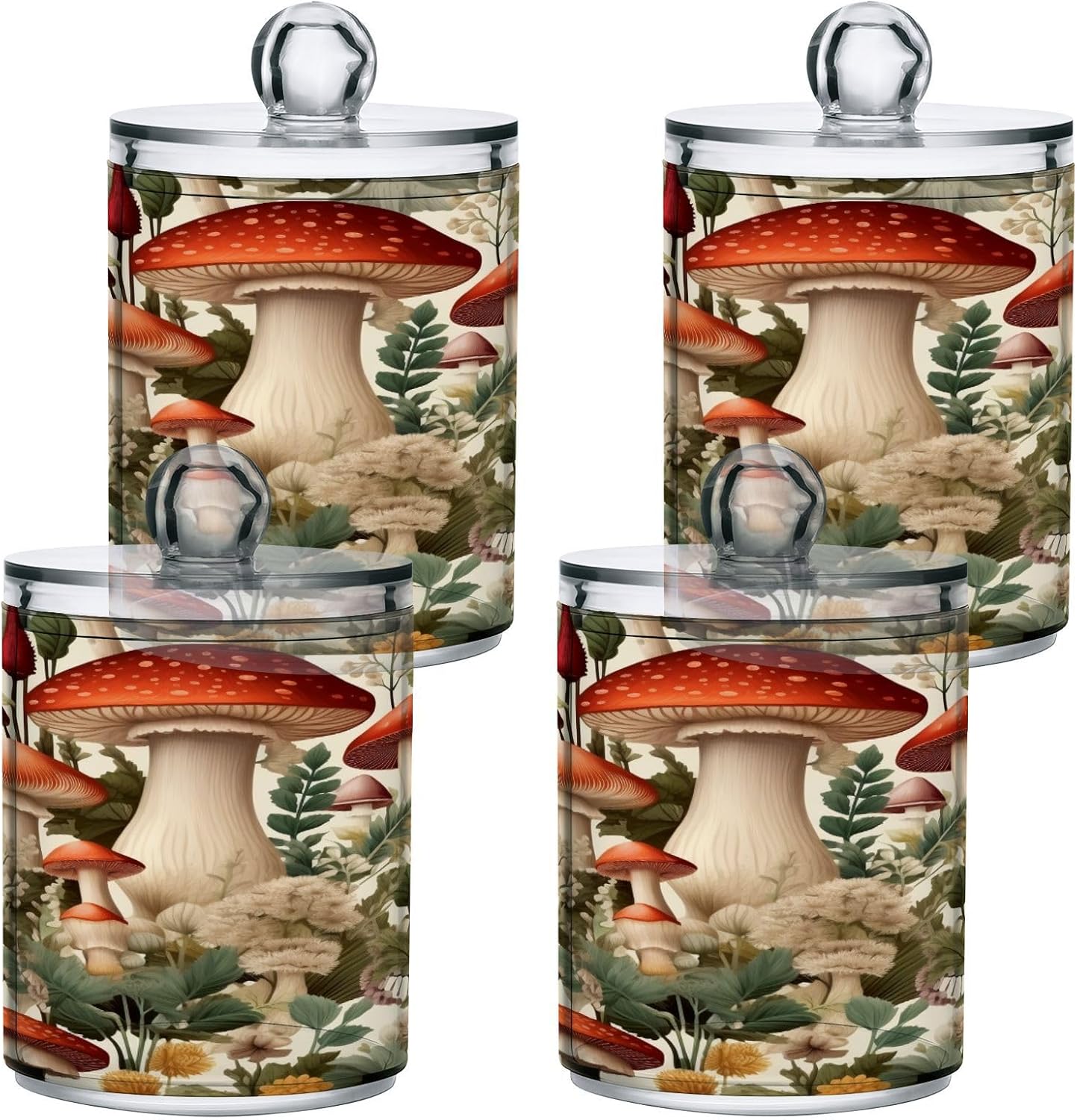 Cartoon Mushroom 2PC Airtight Transparent Plastic Storage Jar, Food Storage Container Glass, Can Store Candy, Salt, Coffee Beans, With lid, Easy To Use