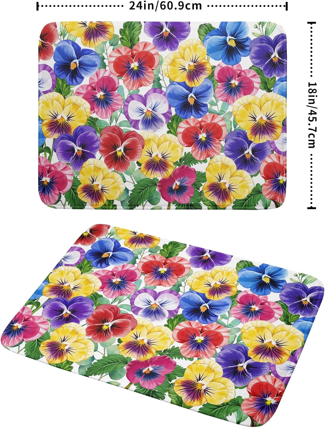 Spring Dish Drying Mat for Kitchen Counter Pansy Floral Absorbent Reversible Microfiber Kitchen Countertop Protector Dishes Pad Large 18x24 inch