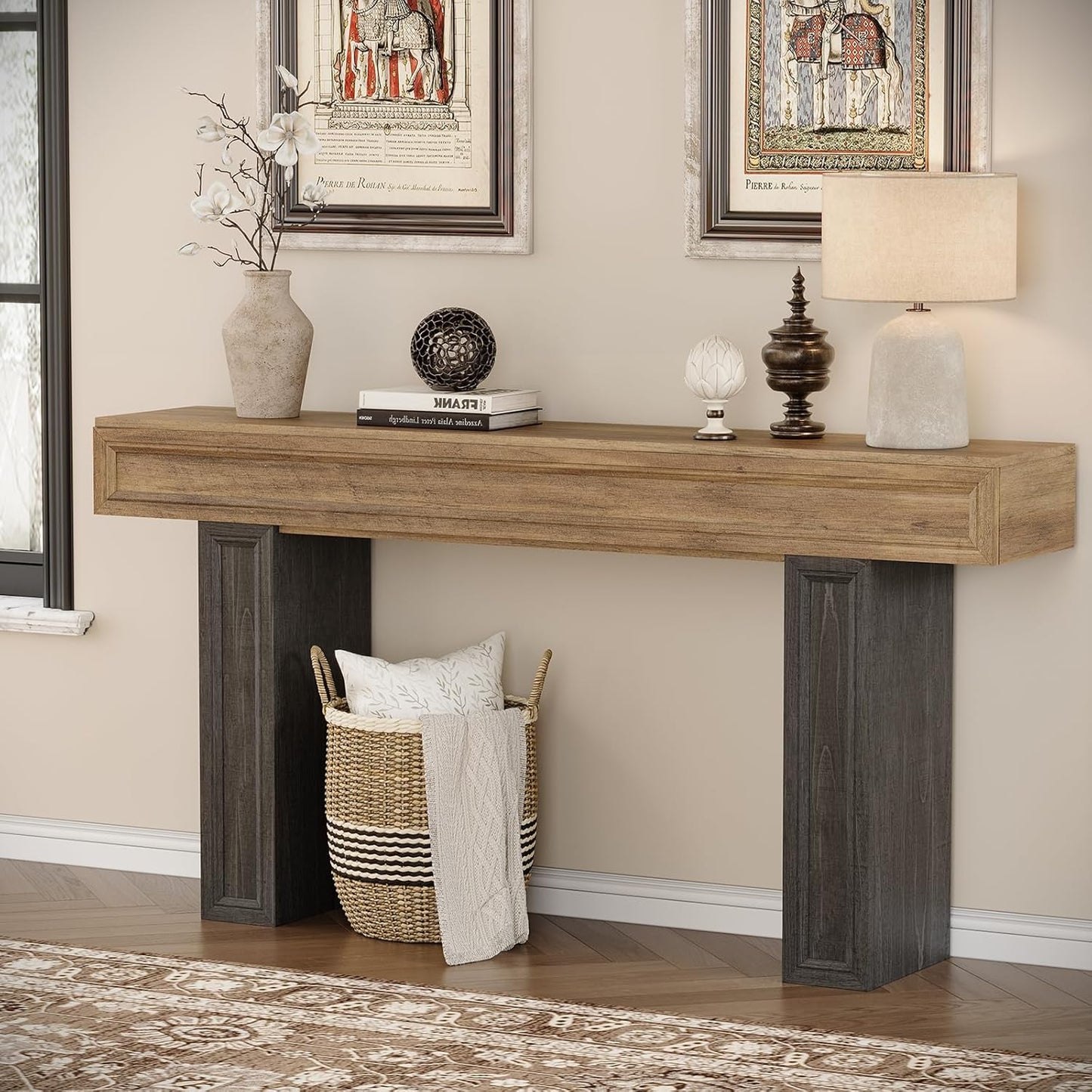 Rresyet 63 Inch Long Console Table, Sofa Table Behind Sofa, Wooden Entryway Table, Farmhouse Entryway Table for Entry, Hallway, Living Room (Wood)