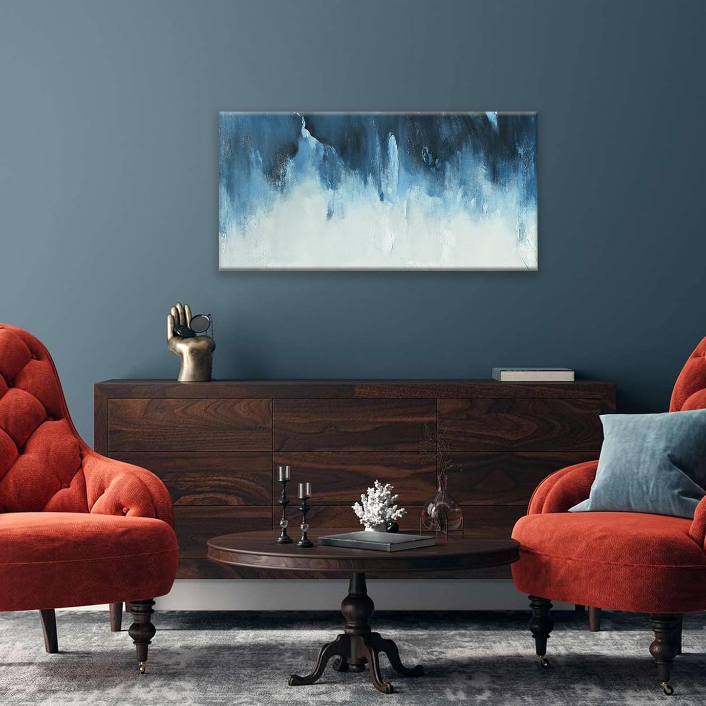 Canvas Wall Art Decor Abstract Art White Blue Wall Art Decor Pictures for Living Room Art Work Decoration Modern Abstract Wall Art Paintings Prints For Home Bedroom Office Kitchen Wall Decor 20" x 40"