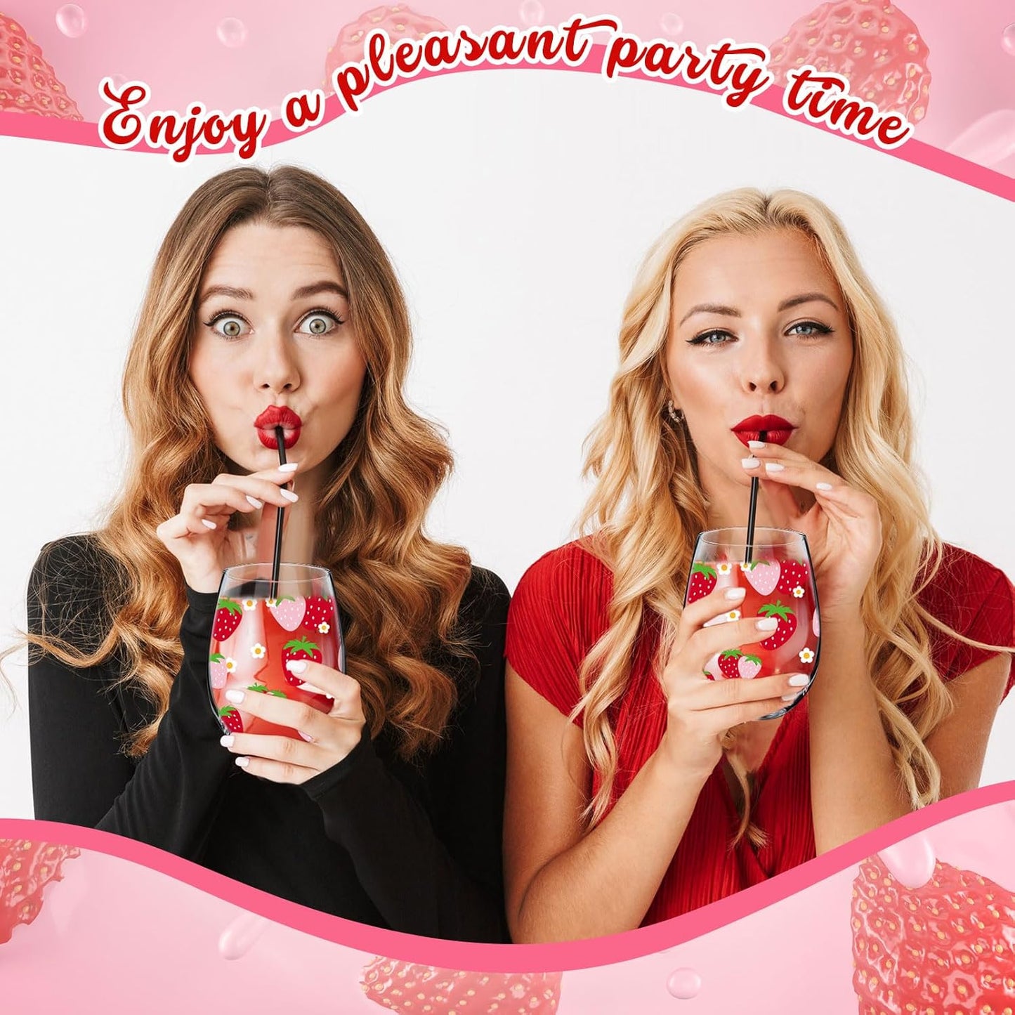 Sliner 2 Pack 17oz Strawberry Stemless Wine Glasses for Women Strawberry Cups Colorful Conversation Drinking Glass for Mother's Day Gift Birthday Party Supplies Graduation Gifts Theme Events