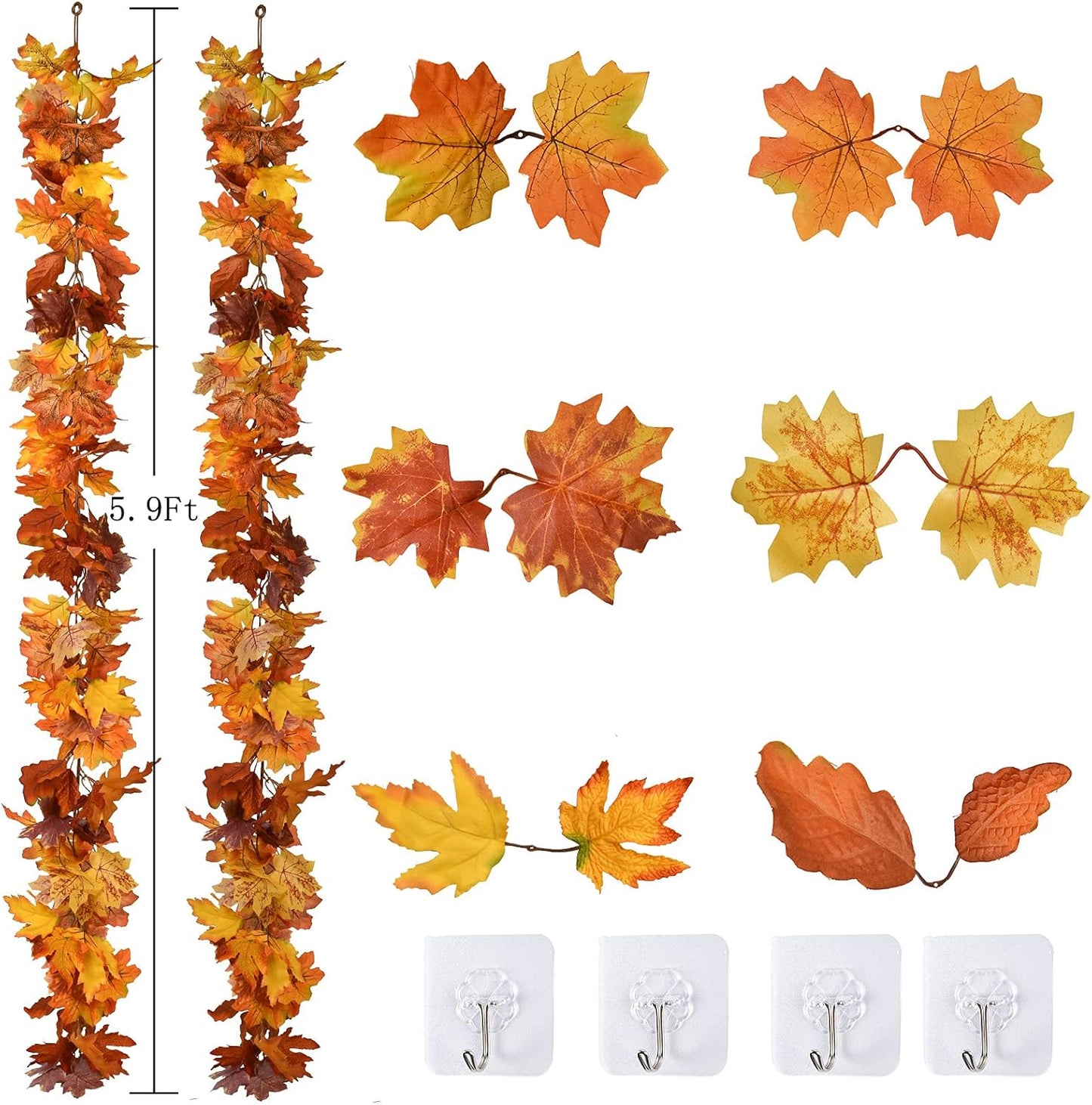 Artiflair 2 Pack Fall Maple Leaf Garland, 5.9Feet/Strand Hanging Vine Artificial Autumn Foliage Thanksgiving Decor for Home Wedding Fireplace Party Christmas
