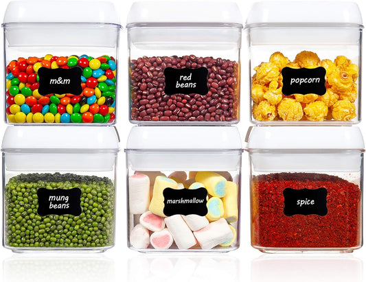 Vtopmart 6 PCS Airtight Food Storage Containers, BPA Free Plastic Snack Containers with Easy Lock Lids, for Kitchen Pantry Organization and Storage, Include 24 Labels, 0.5L