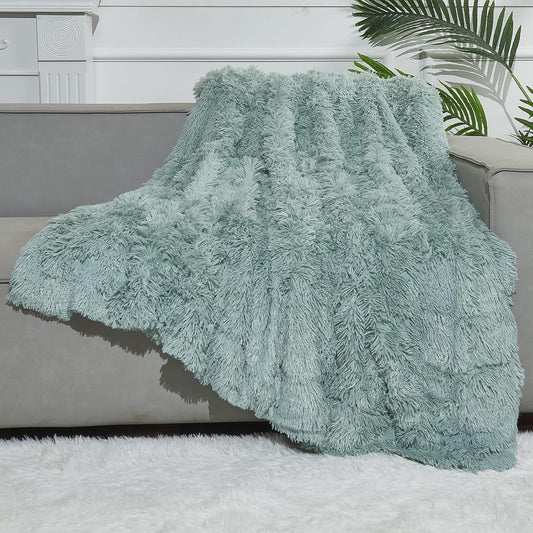 GONAAP Fuzzy Faux Fur Throw Blanket Twin Size Ice Blue Super Soft Cozy Plush Fuzzy Shaggy Blanket for Couch Sofa Bed (Ice Blue, Twin(60"x80"))