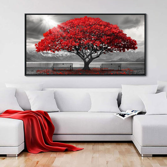 AJAZIKO Red Wall Art - Modern Framed Wall Art for Living Room - Red Tree Black and White Landscape Canvas Prints Posters & Prints for Home Office Bedroom Decorations - Large Wall Pictures 20×40IN
