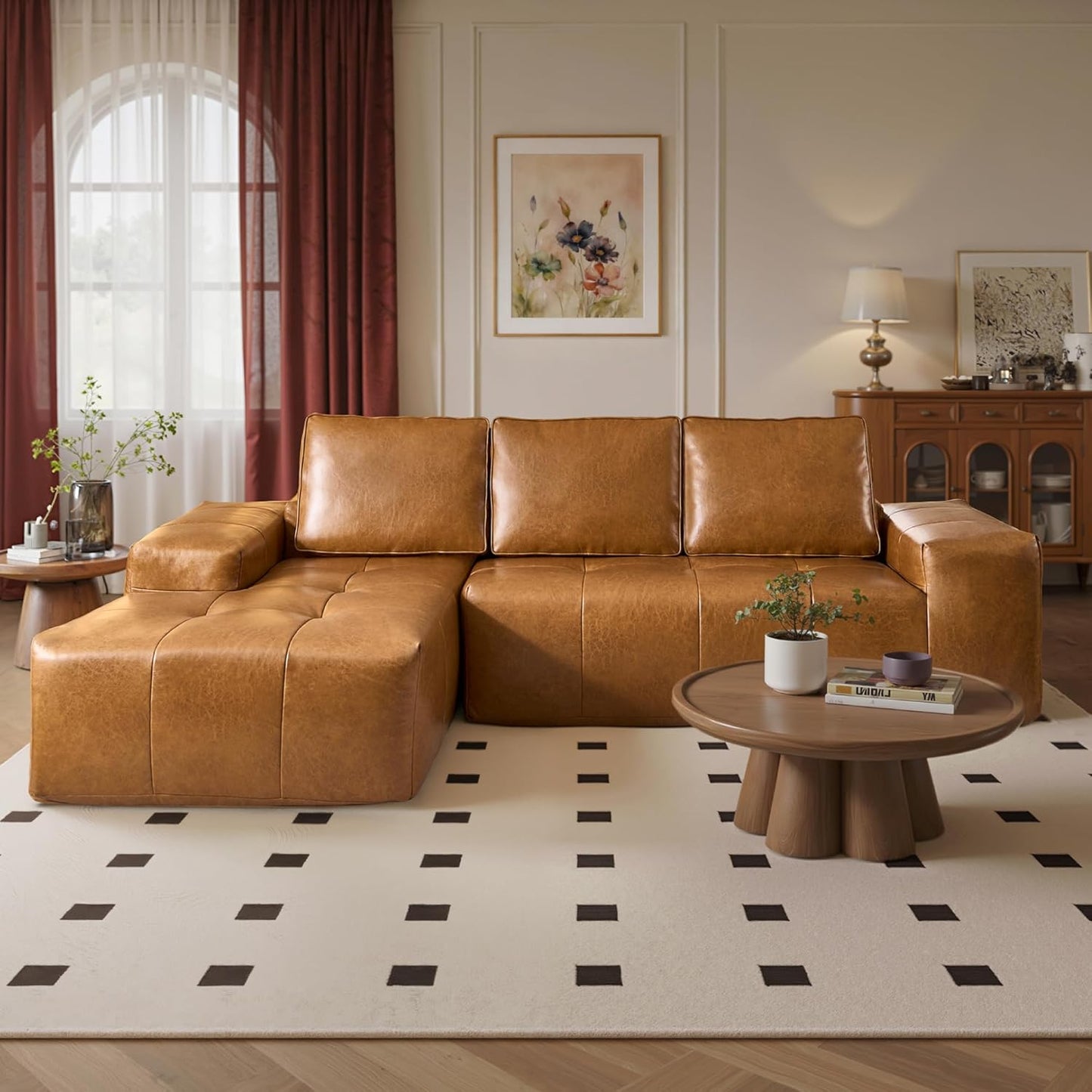 ovios Sectional Cloud Couch for Living Room, Modular Floor Sofa with Plush Corduroy, No Assembly Required, Big Comfy Couches Set with Fluffy Memory Foam, Stupendous U Shaped Sofas with Chaise, Brown