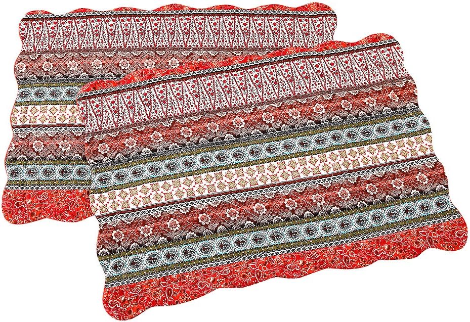 NEWLAKE Quilted Cotton Bed Pillowcases,Striped Classical Style, 2 Pieces, 20x36 Inch