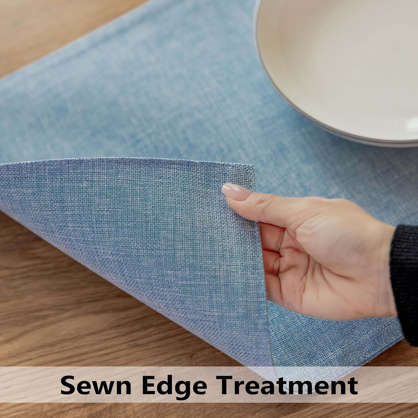 Demetex Blue Placemats Set of 4 Heat Resistant Place Mats Linen Cloth Placemat Dining Table Mats for Kitchen Plate Tables, Blue