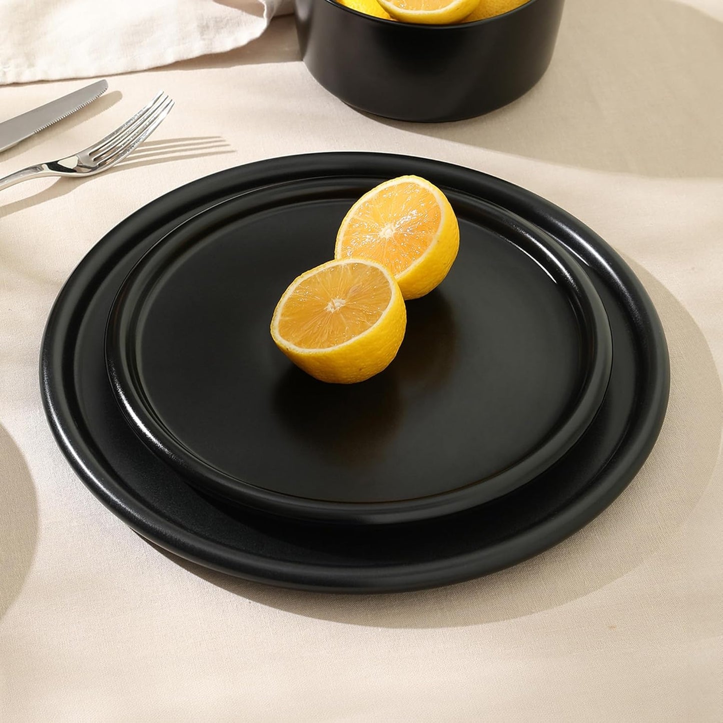 Stone Lain Eden 4-Piece Salad Plate Set Stoneware, Black
