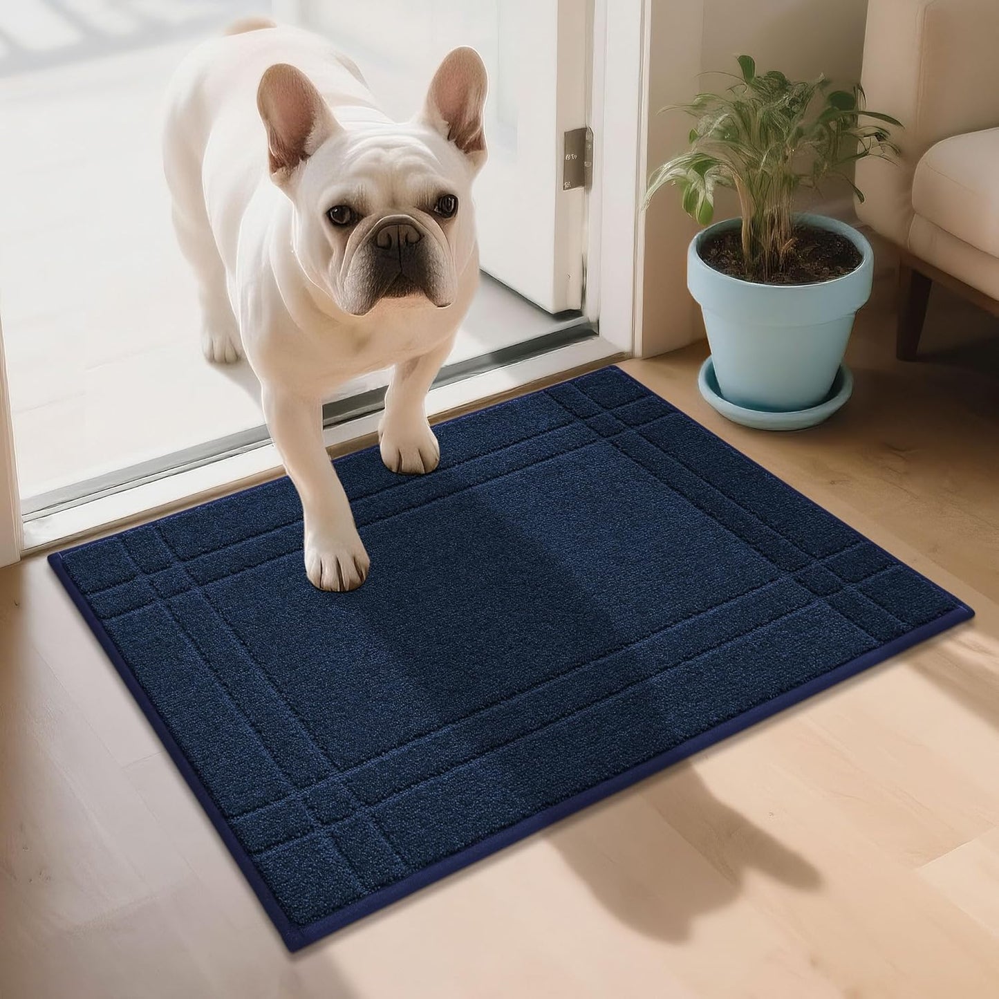 JSEI Entryway Rugs Doormat 20"x32", Non-Slip Dirt Trapper Door Mats Indoor, Washable Absorbent and Stain Resist Welcome Floor Mat for Front Door, Dog Door Mat, Muddy Wet Shoes & Paws, Navy Blue