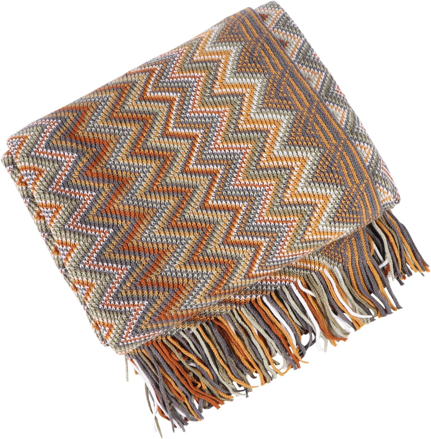 Boho Throw Blanket - Bohemian Fringe Tassels， for Bed Couch Soft ChairBlanket Double Sided (50"x70") (Khaki)