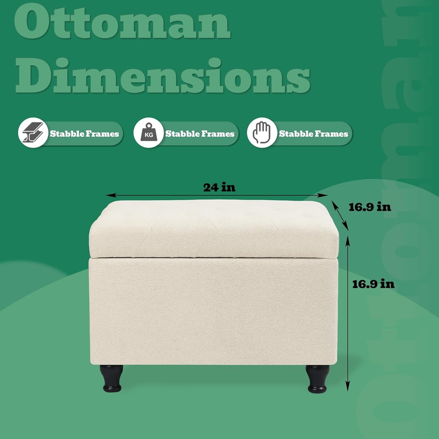 Ottoman with Storage 24'' Storage Ottomans Fabric Ottoman Footstools Small Upholstered Foot Rest Stool for Couch, Living Room, Bedroom, Entrance Shoe Bench Beige