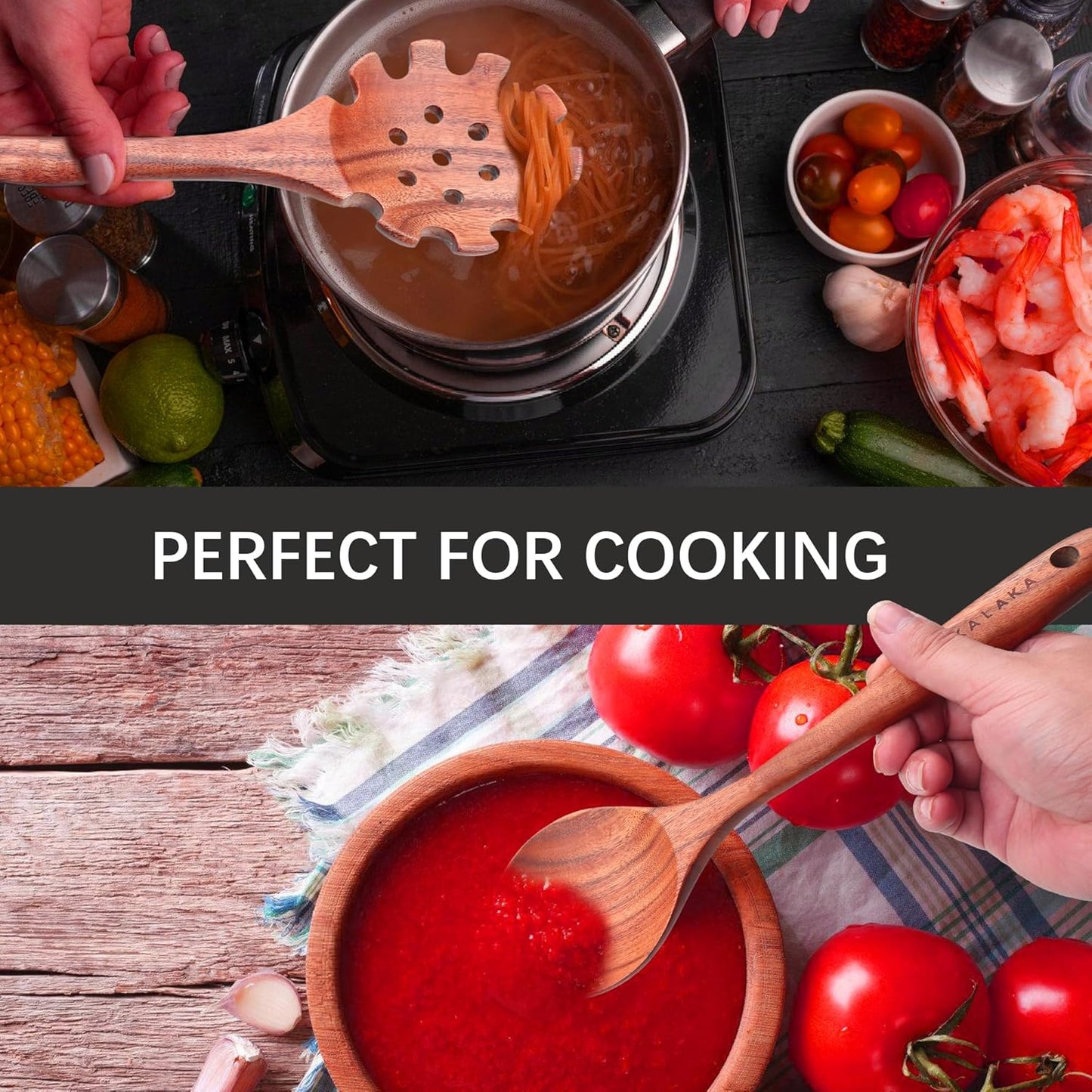 Wooden Spoons for Cooking,10 Pcs Natural Teak Wooden Cooking Utensils Wooden Kitchen Utensils Set Wooden Utensils for Cooking Wooden Spatulas for Cooking