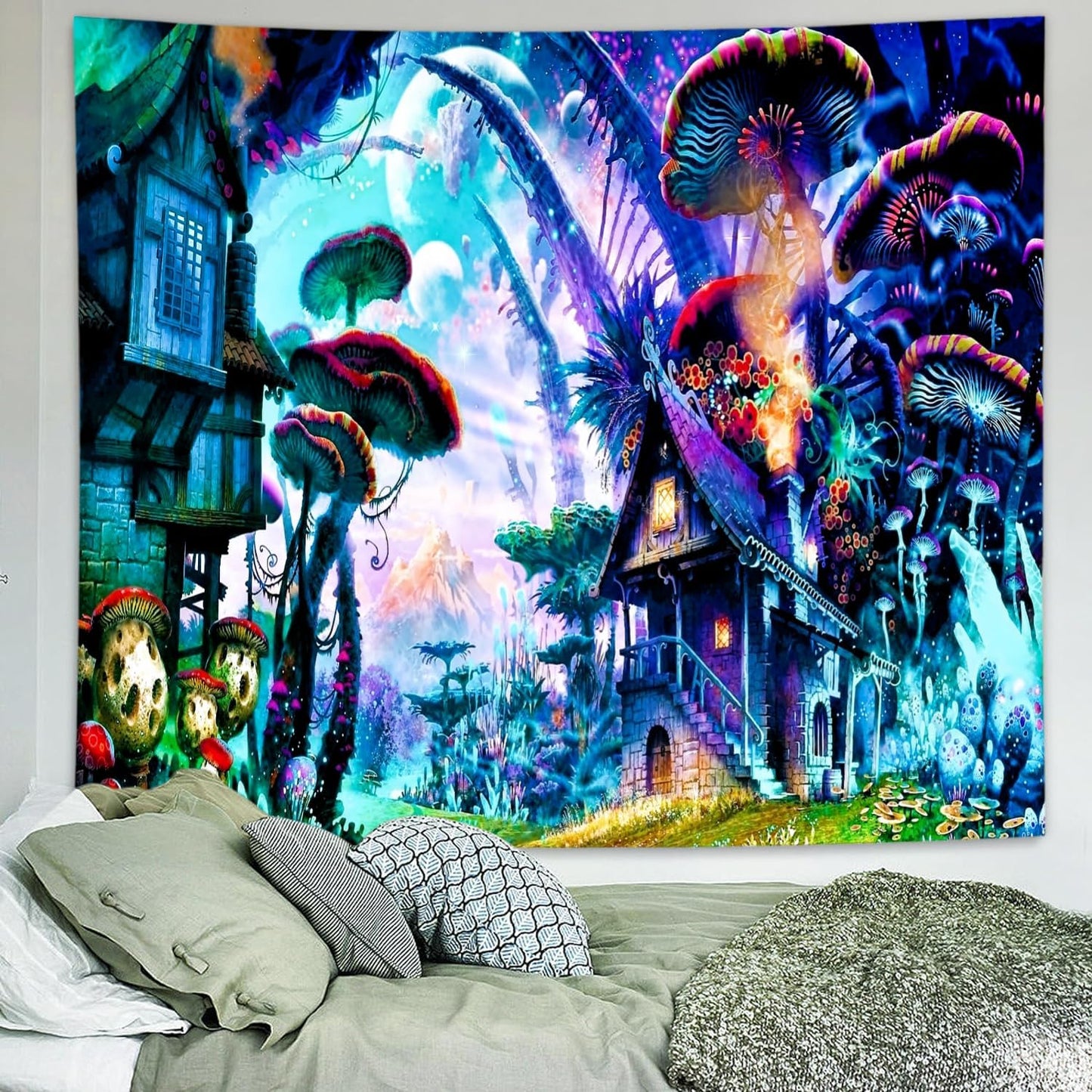 Delur Fantasy Forest Tapestry Enchanted Forest Mystical Magical Tree Tapestry Psychedelic Abstract Nature Landscape Wall Hanging Headboard for Bedroom Living Room Home Decor (59.1" x 78.7")
