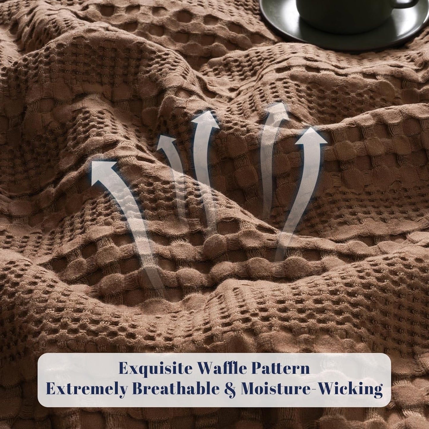 PHF Cooling Waffle Blanket Twin Size, Lightweight 60% Rayon Derived from Bamboo & 40% Cotton Breathable Blanket for Hot Sleepers, Soft and Luxury for Bed Couch and Sofa, 66"x90", Cocoa Brown
