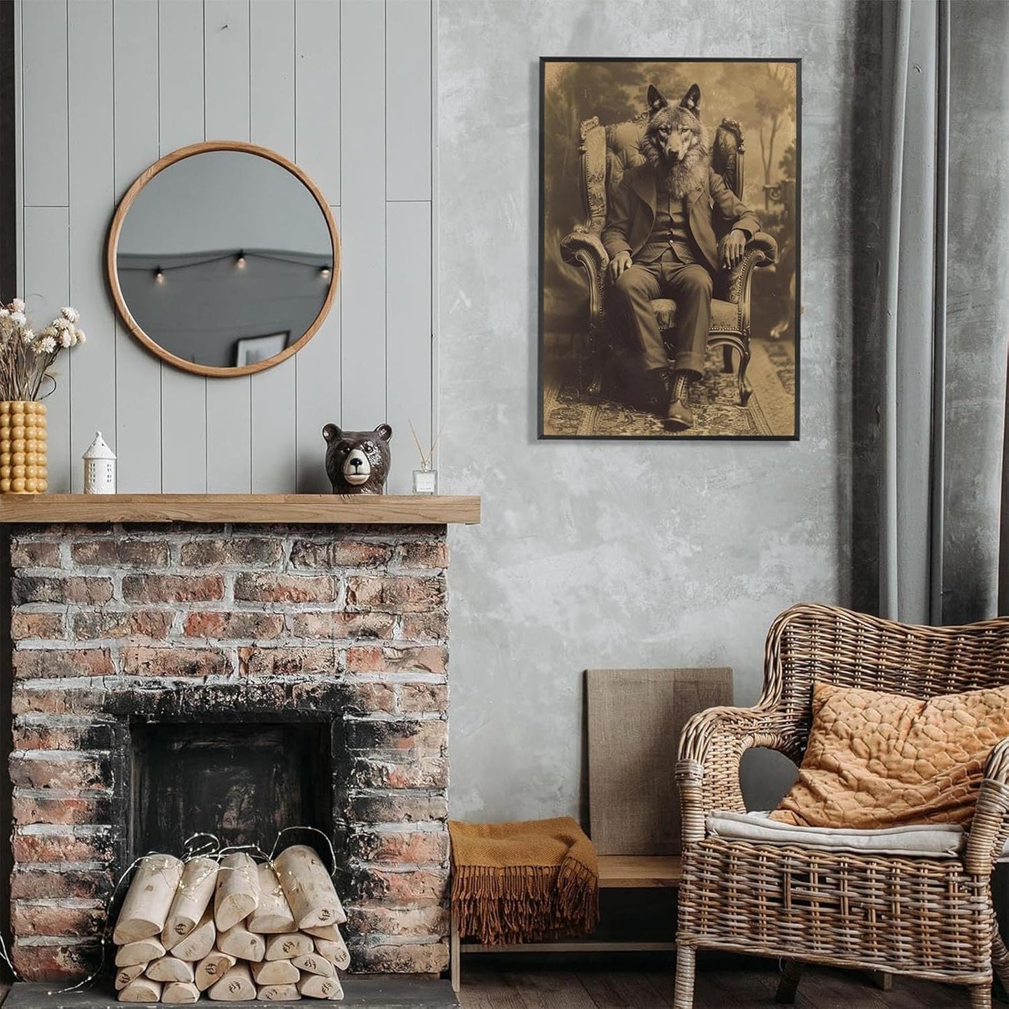 Werewolf Vintage Shoot Art Poster Print Canvas Wall Art Ideal for Dark Academia Gothic Occult Decor Living Room Bedroom Office Posters Decorations Creepy Picture 24X36inch Aluminum Framed