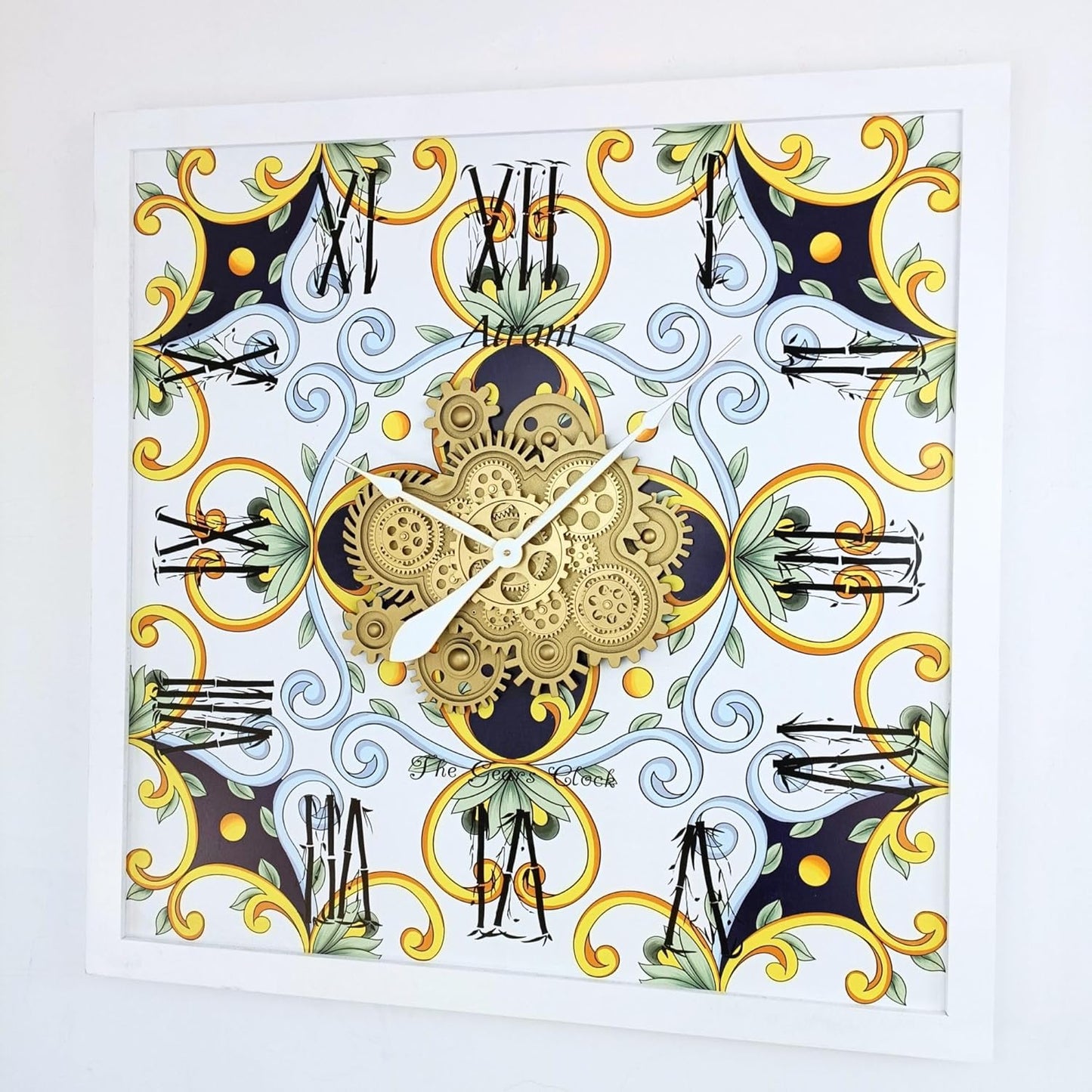 The Gears Clock Wall Clock Italy Collection with Moving Gears (Atrani, 36 inch Square)